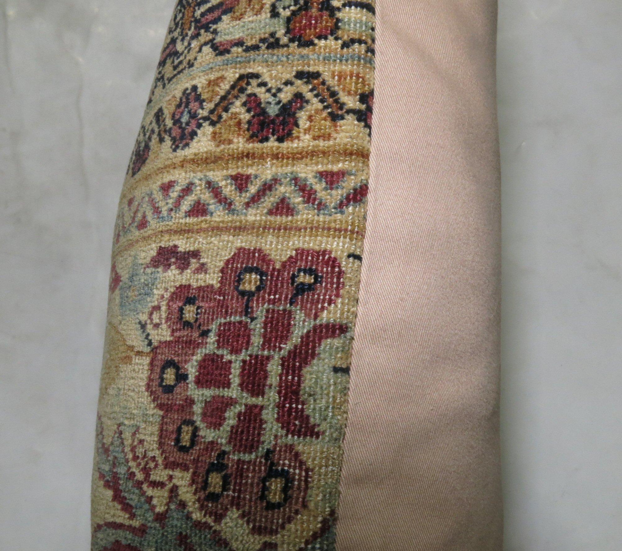 Turkish Rose and Khaki Persian Kerman Rug Pillows For Sale