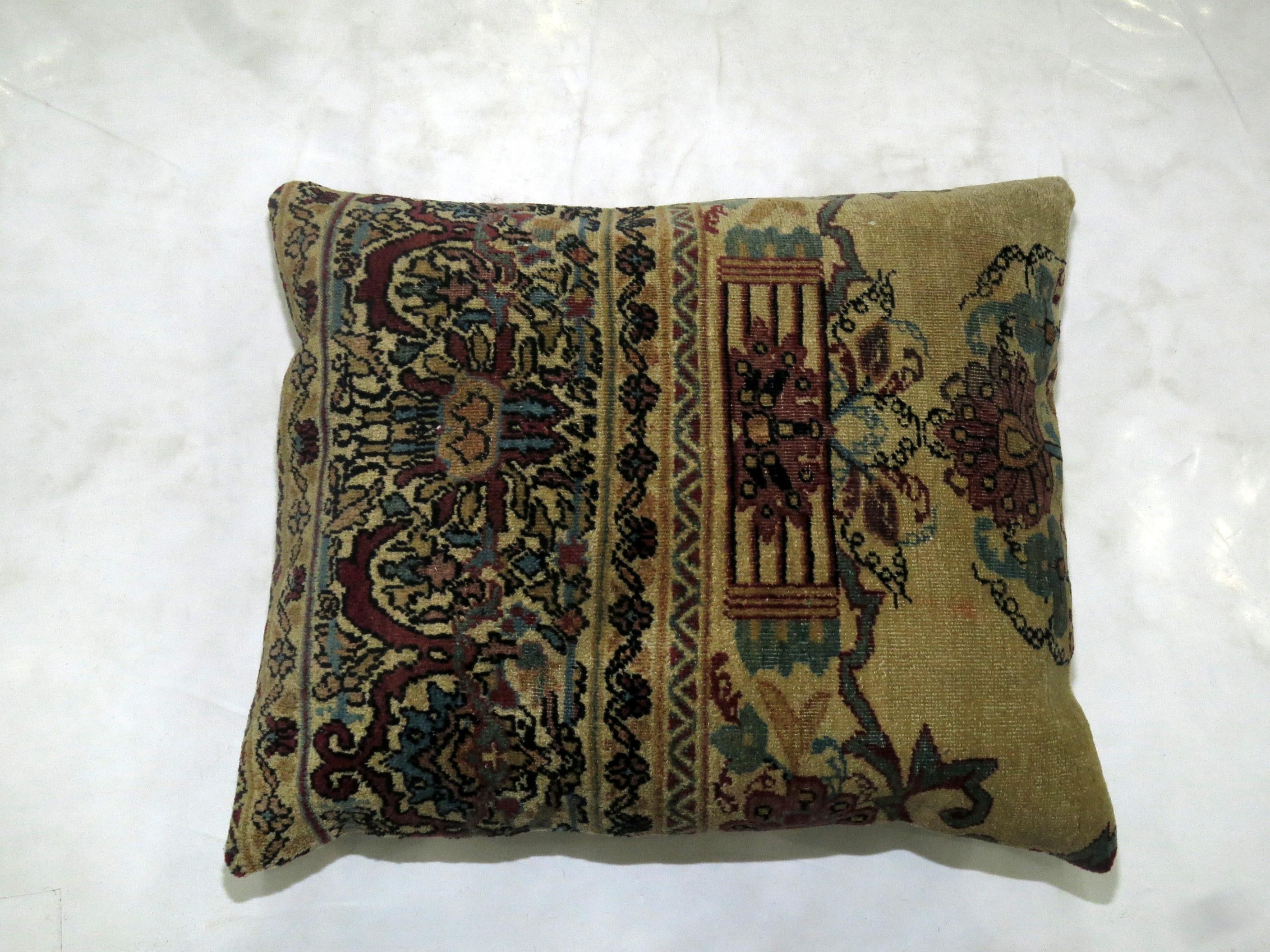 Rose and Khaki Persian Kerman Rug Pillows In Good Condition For Sale In New York, NY