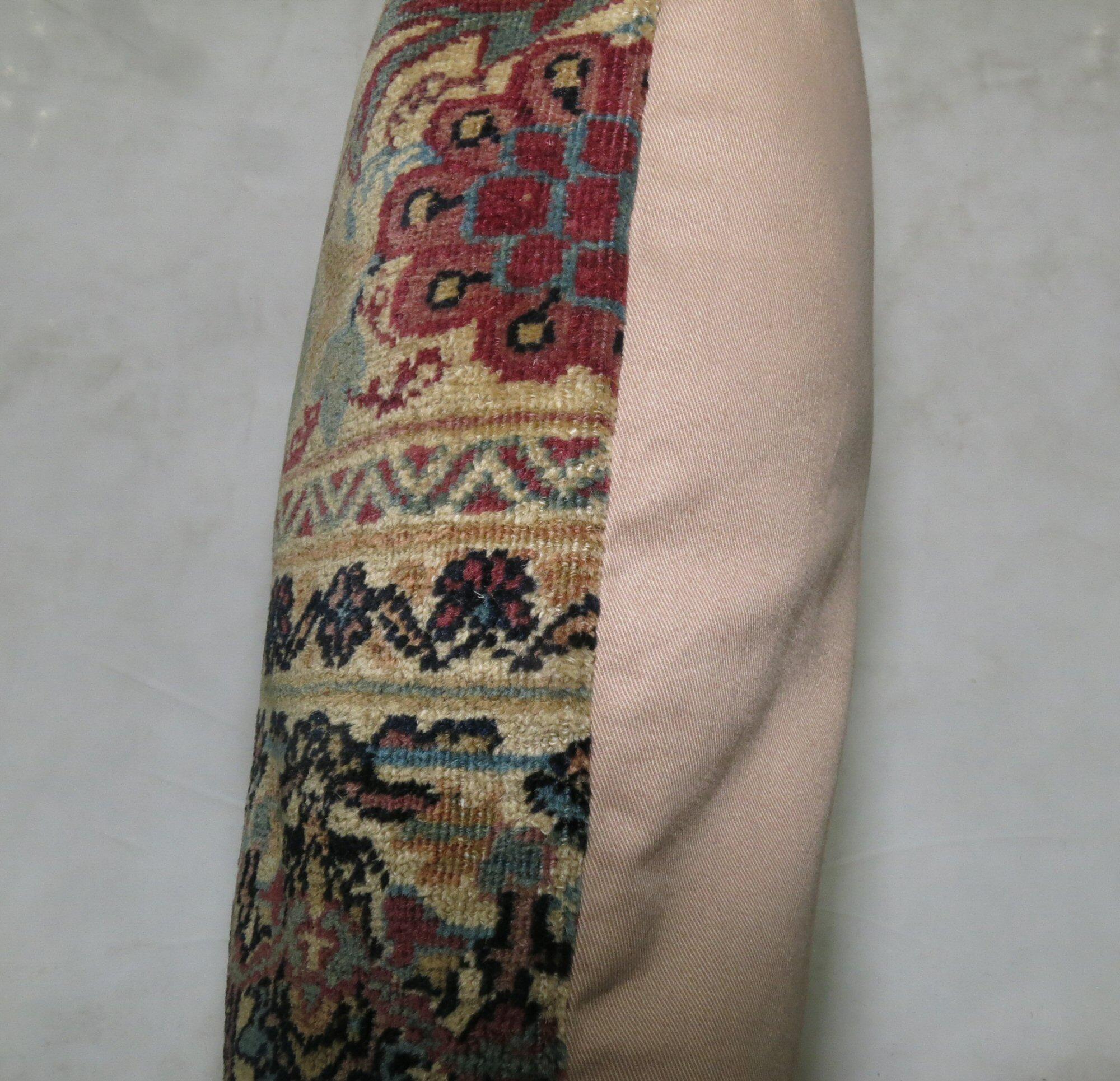 20th Century Rose and Khaki Persian Kerman Rug Pillows For Sale