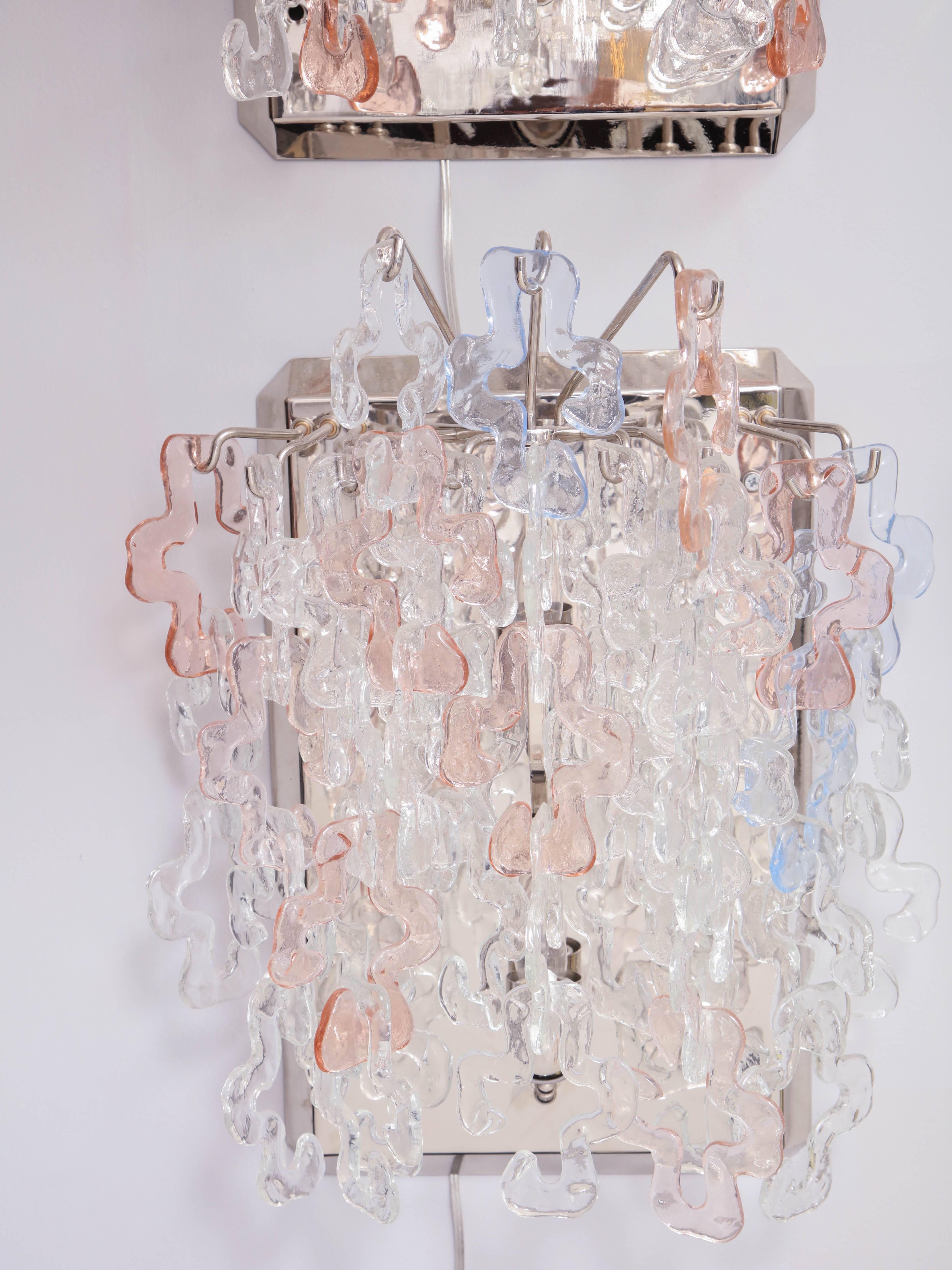 Rose and Pale Blue and Clear Glass Waterfall Sconces by J.T.Kalmar 2