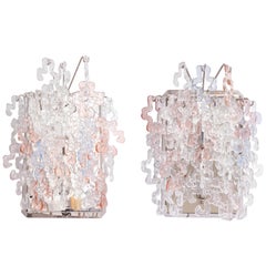 Rose and Pale Blue and Clear Glass Waterfall Sconces by J.T.Kalmar