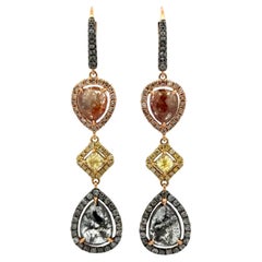 Boucles d'oreilles pendantes en or jaune 18 carats avec diamants roses et ronds taillés en brillant Modernity