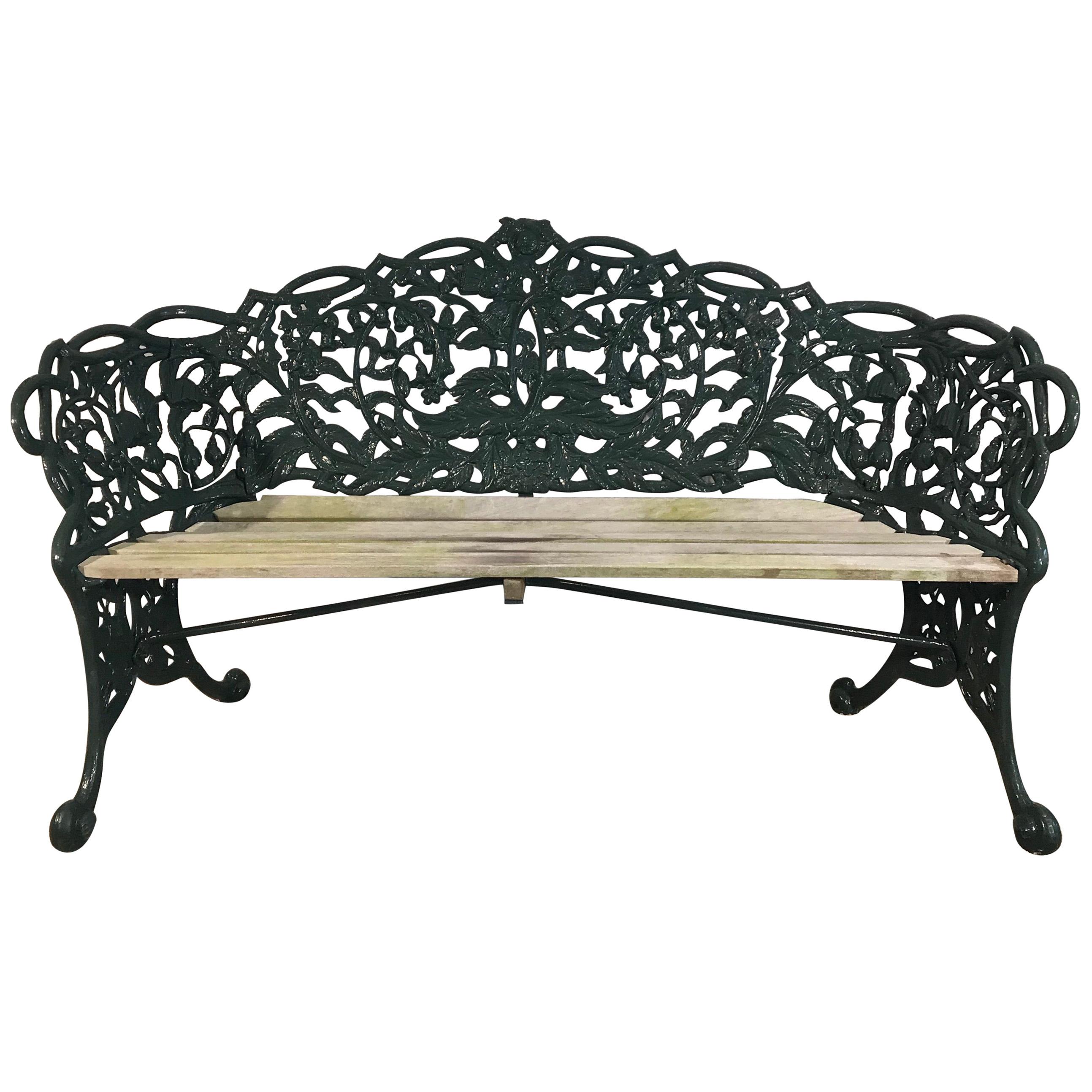 Rose and Thistle Cast Iron Bench by T. Perry and Sons, Glasgow, 1858 For Sale