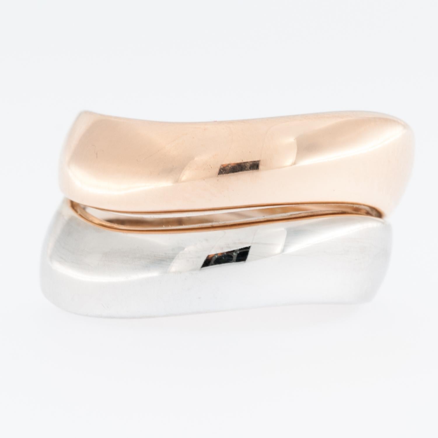Rose and White 18 karat Gold Double Wave Ring In Good Condition For Sale In Esch-Sur-Alzette, LU