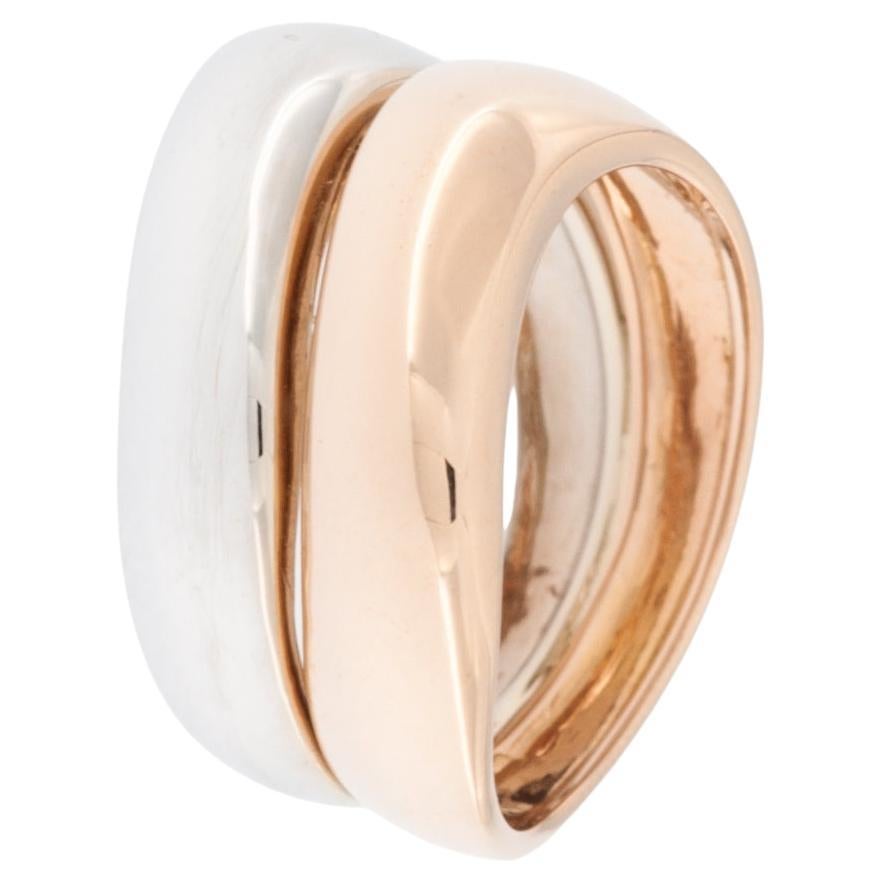 Rose and White 18 karat Gold Double Wave Ring For Sale