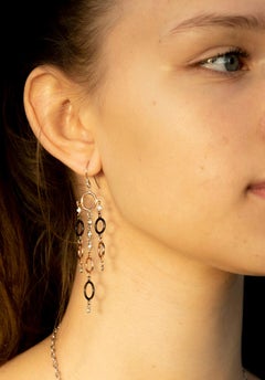 Rose and White Gold 3 Inch Hoop Diamond Earrings with Blacken Circles