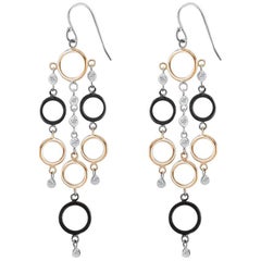 Rose and White Gold 3 Inch Hoop Diamond Earrings with Blacken Circles