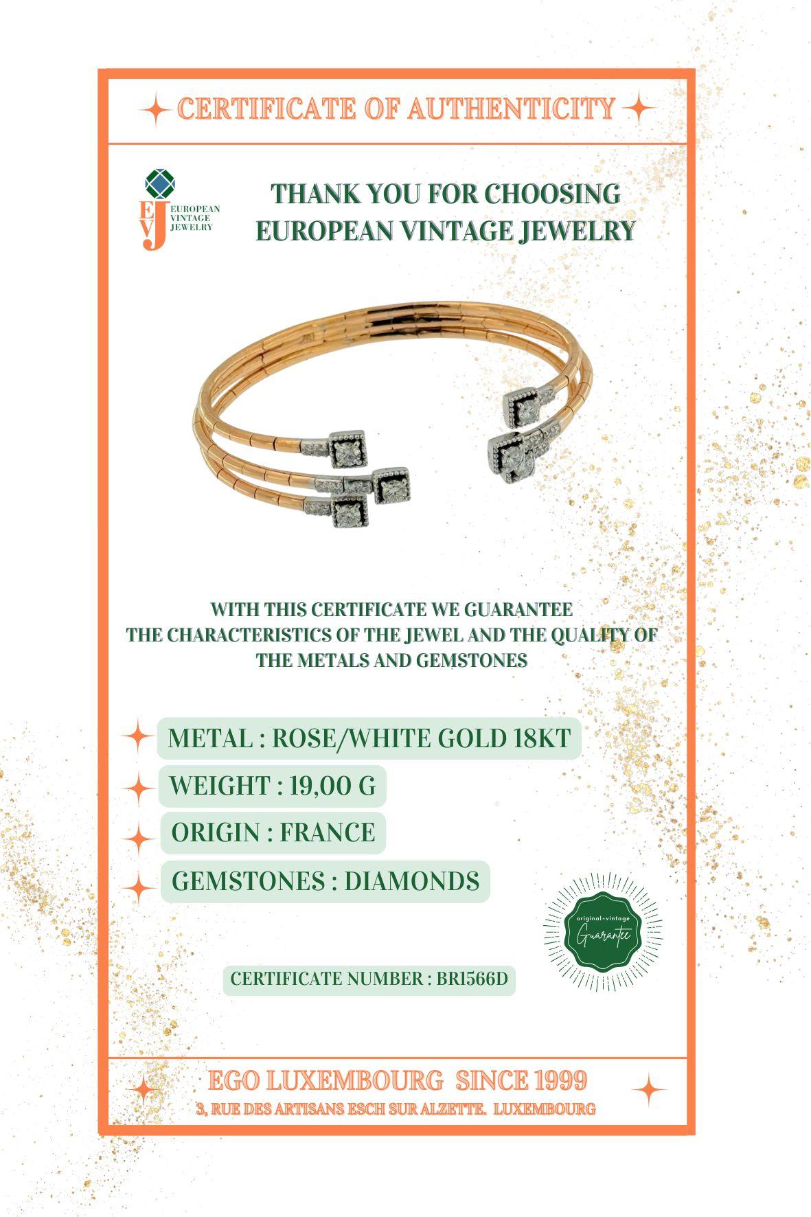 Bracciale in oro rosa e bianco con diamanti Nature in vendita 3