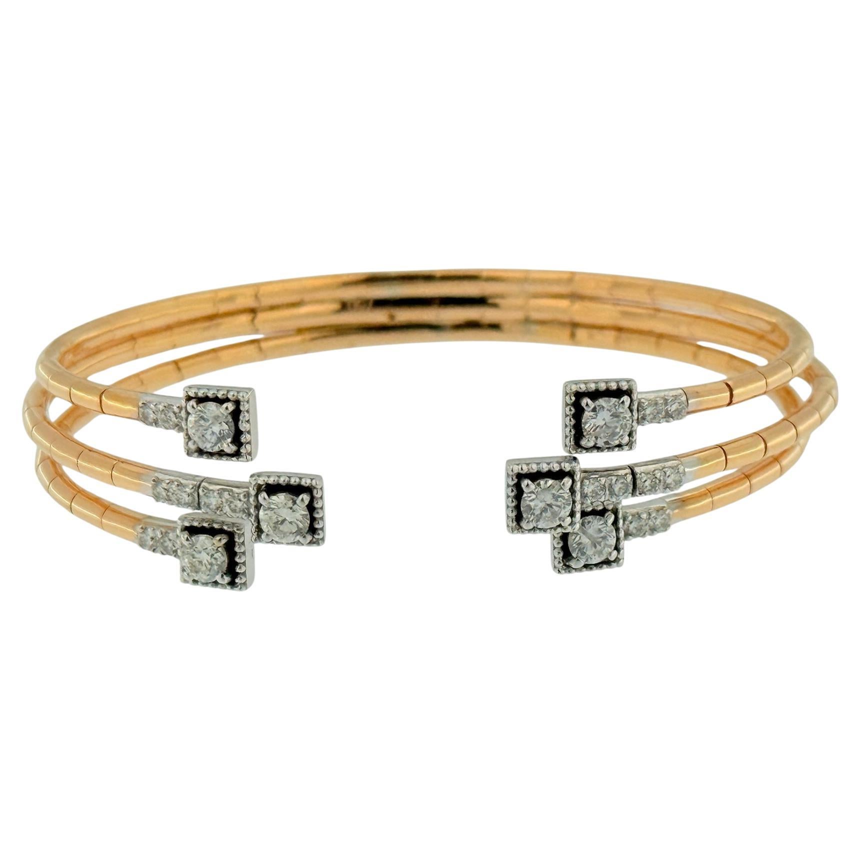 Bracelet manchette en or rose et blanc avec diamants naturels