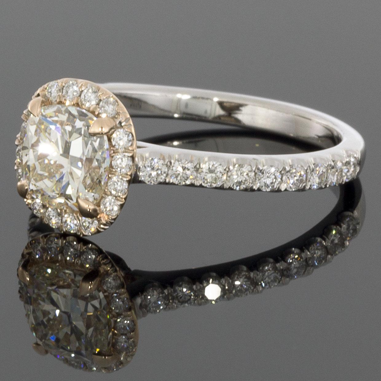 Item Details:
Estimated Retail - $8,100.00
Metal - Rose & White Gold
Total Carat Weight (TCW) - 1.42 ctw
Certification/Grading - GIA
Style - Shared Prong Halo Engagement Ring
Ring Size - 6.50
Sizable - Yes
Width - 1.80 mm
Metal Purity - 14k

Stone 1