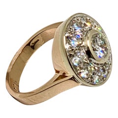 Rose and White Gold Ring with 1ct Center Diamond and Surrounding Diamonds