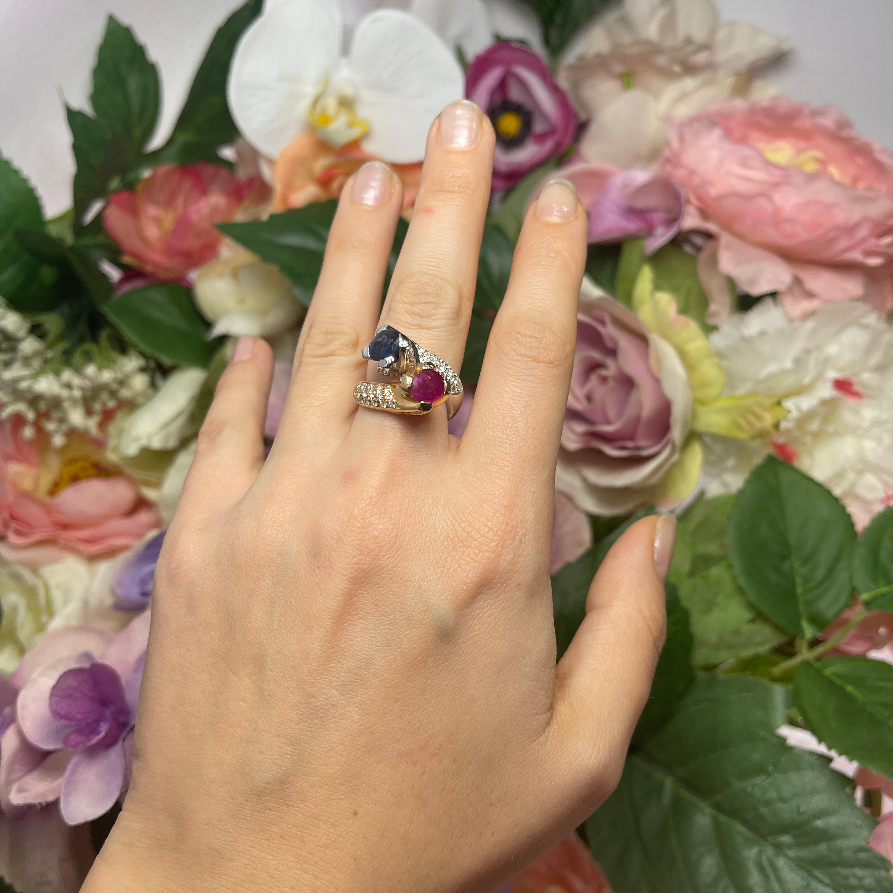 Rose and White Gold Ring with Sapphire, Ruby, and Diamonds For Sale 1