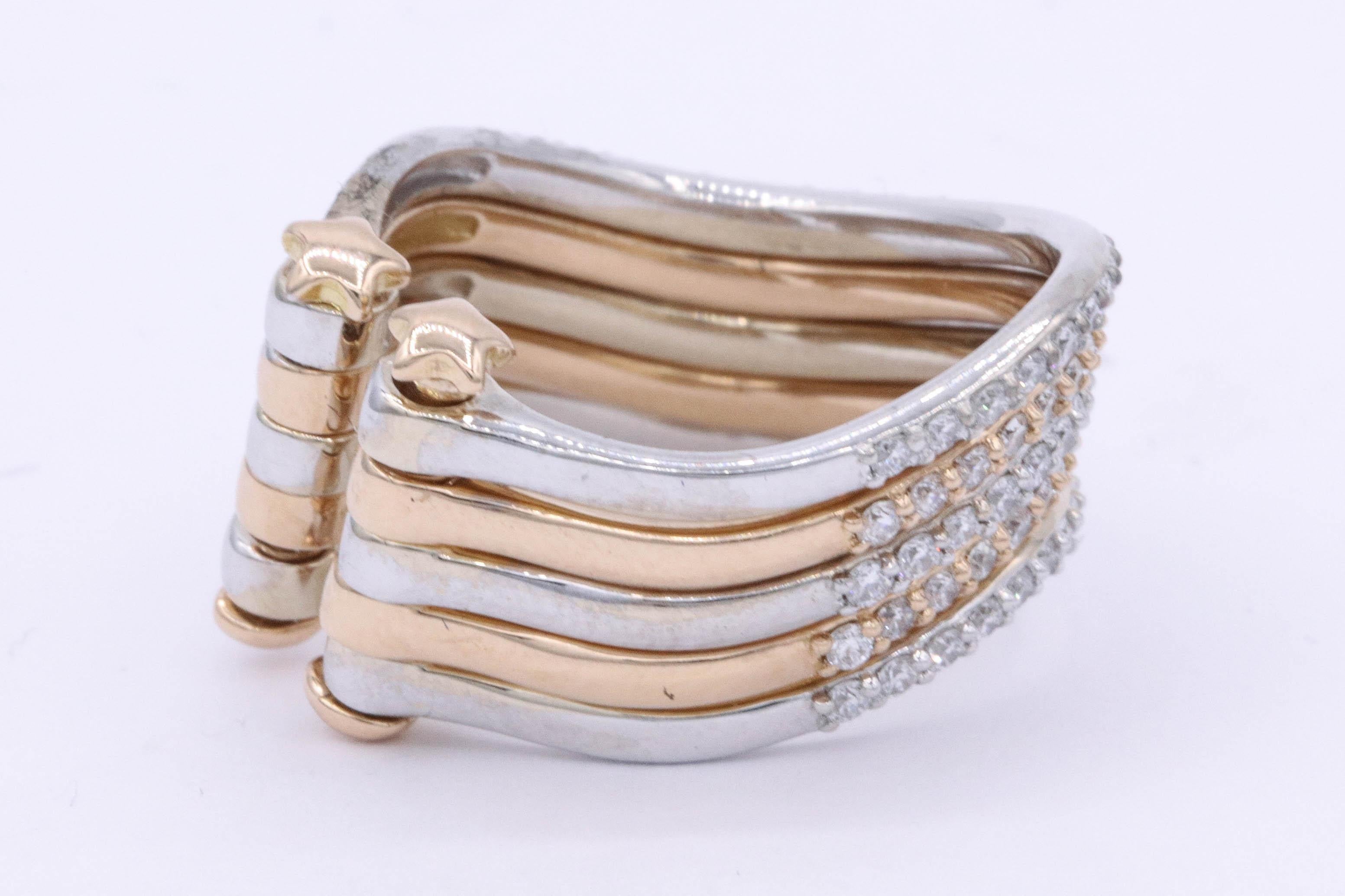 Rose and White Gold Stackable Wave Flexible Band Fashion Ring 5