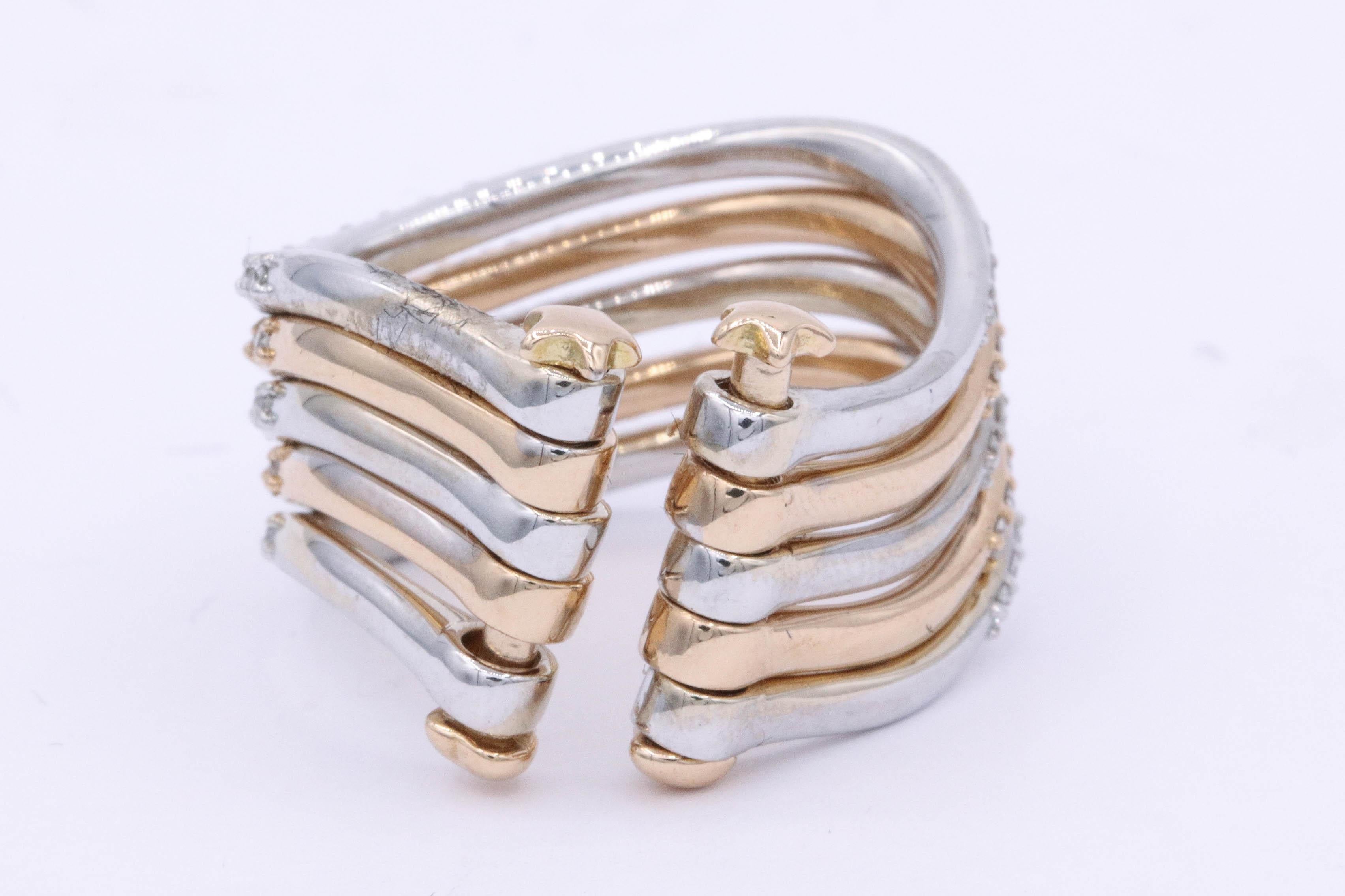Rose and White Gold Stackable Wave Flexible Band Fashion Ring 6