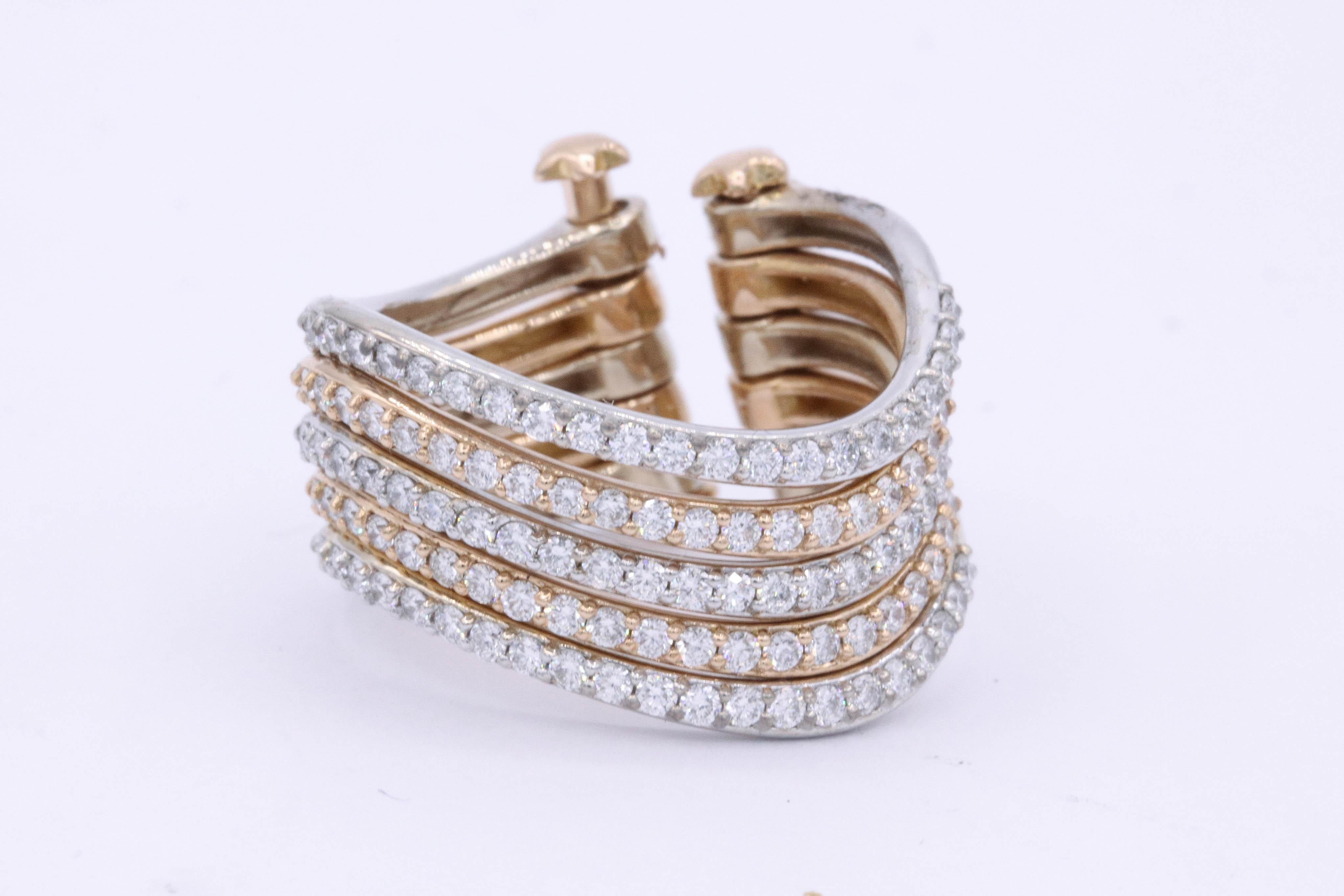 Women's Rose and White Gold Stackable Wave Flexible Band Fashion Ring