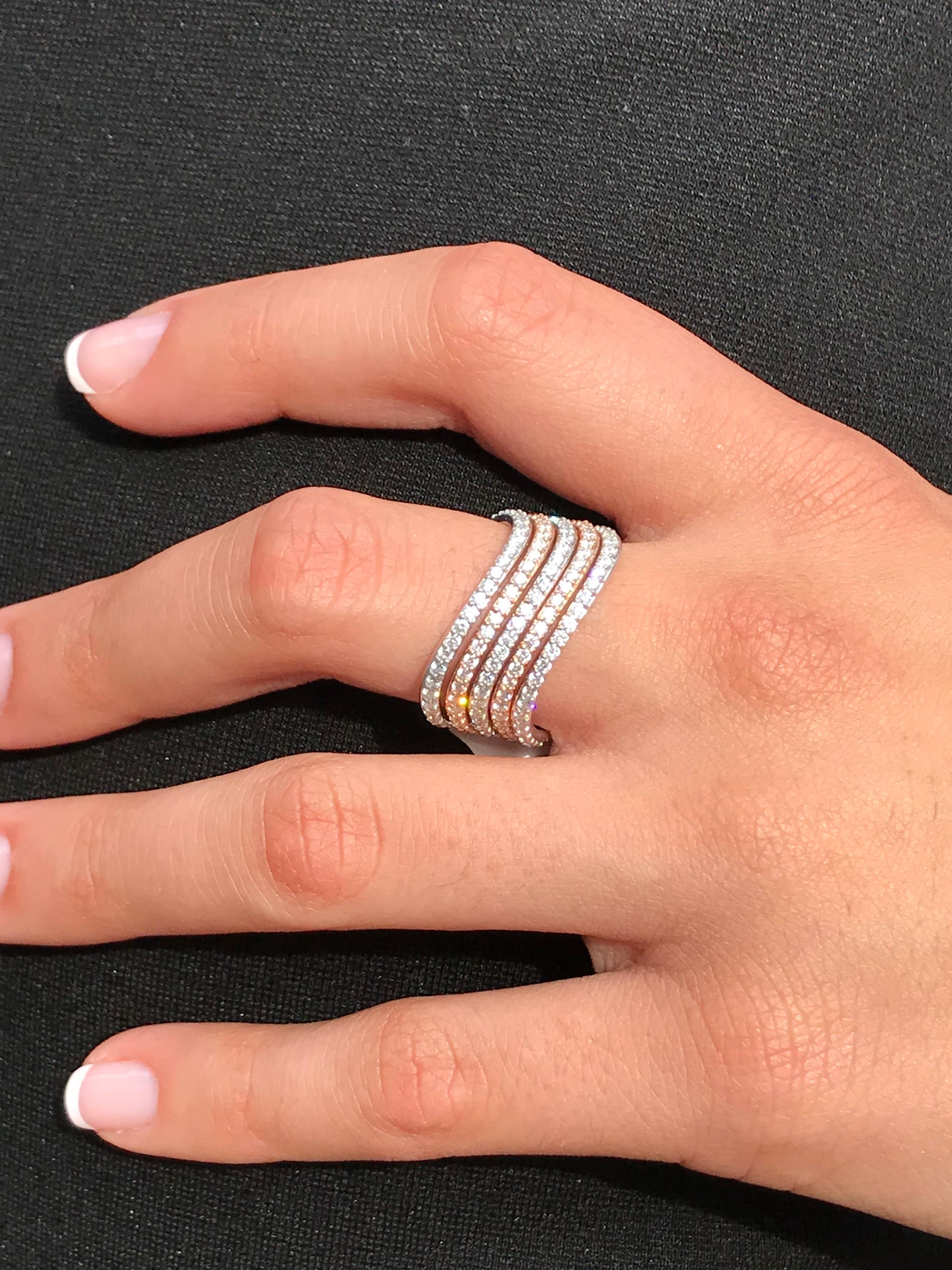 Rose and White Gold Stackable Wave Flexible Band Fashion Ring 1