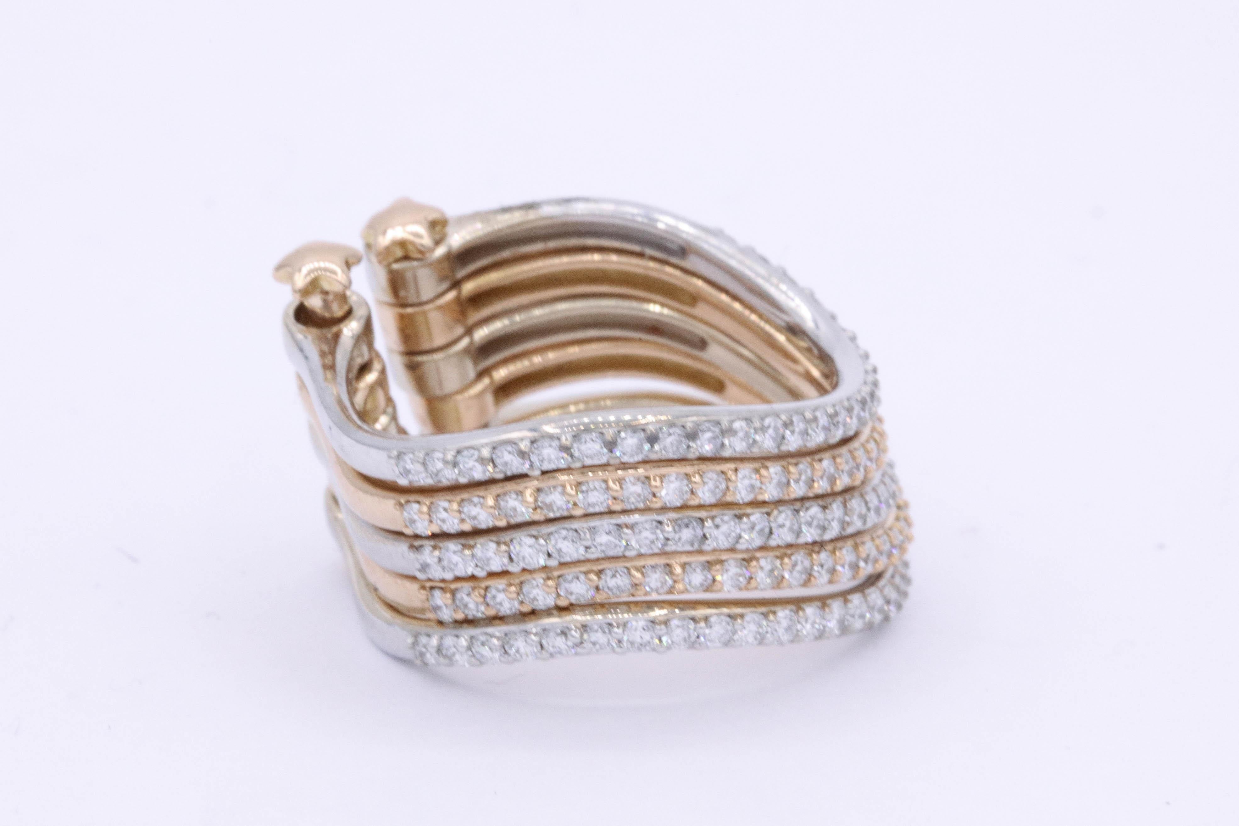 Rose and White Gold Stackable Wave Flexible Band Fashion Ring 3