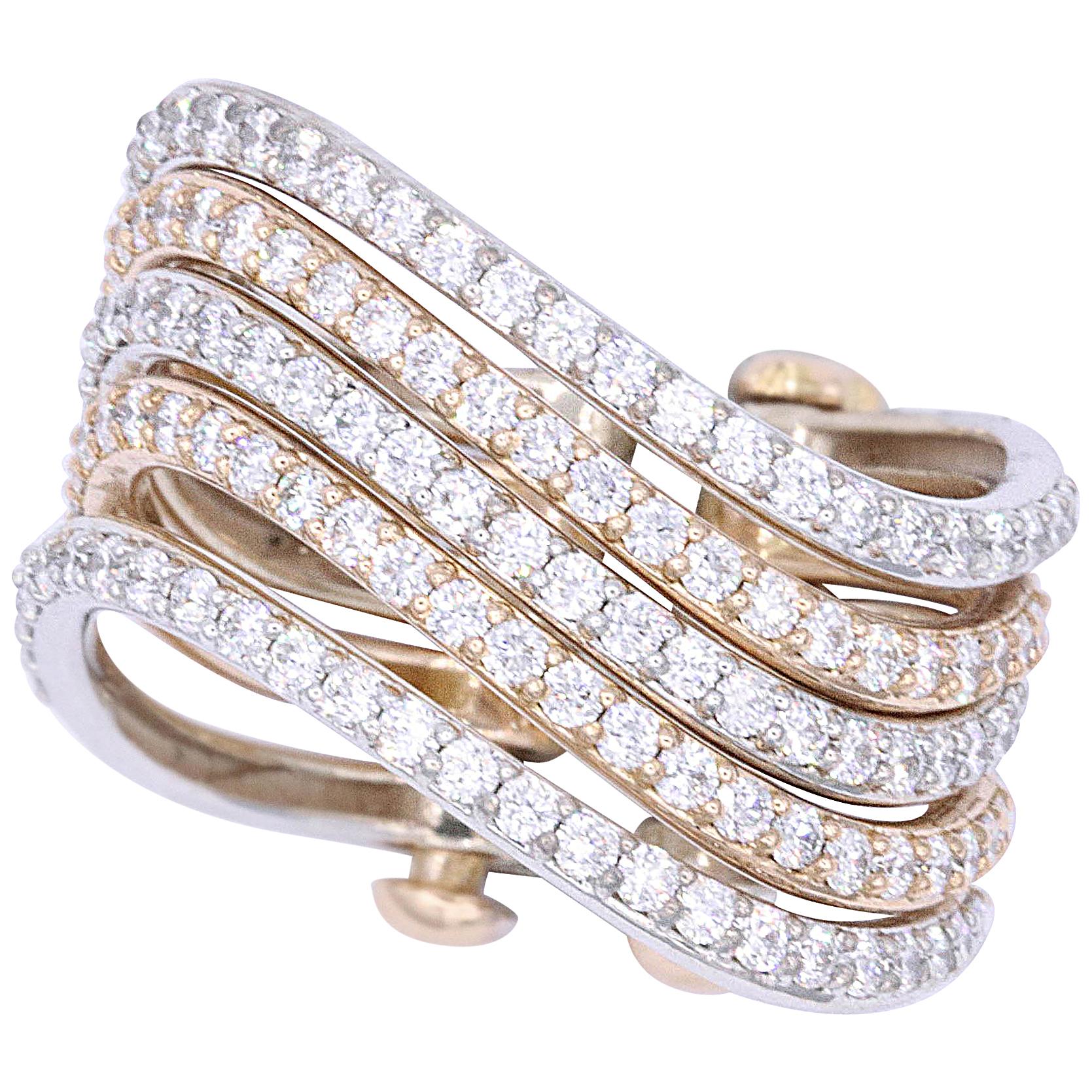 Rose and White Gold Stackable Wave Flexible Band Fashion Ring