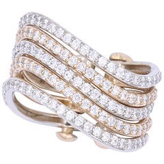 Rose and White Gold Stackable Wave Flexible Band Fashion Ring