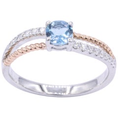 Rose and White Round Aquamarine Engagement Cocktail Ring