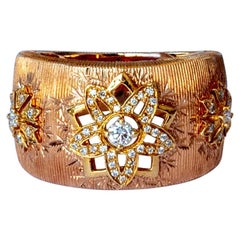 Rose and Yellow 18 Karat Diamond Modern Ring in Fine Florentine Finish