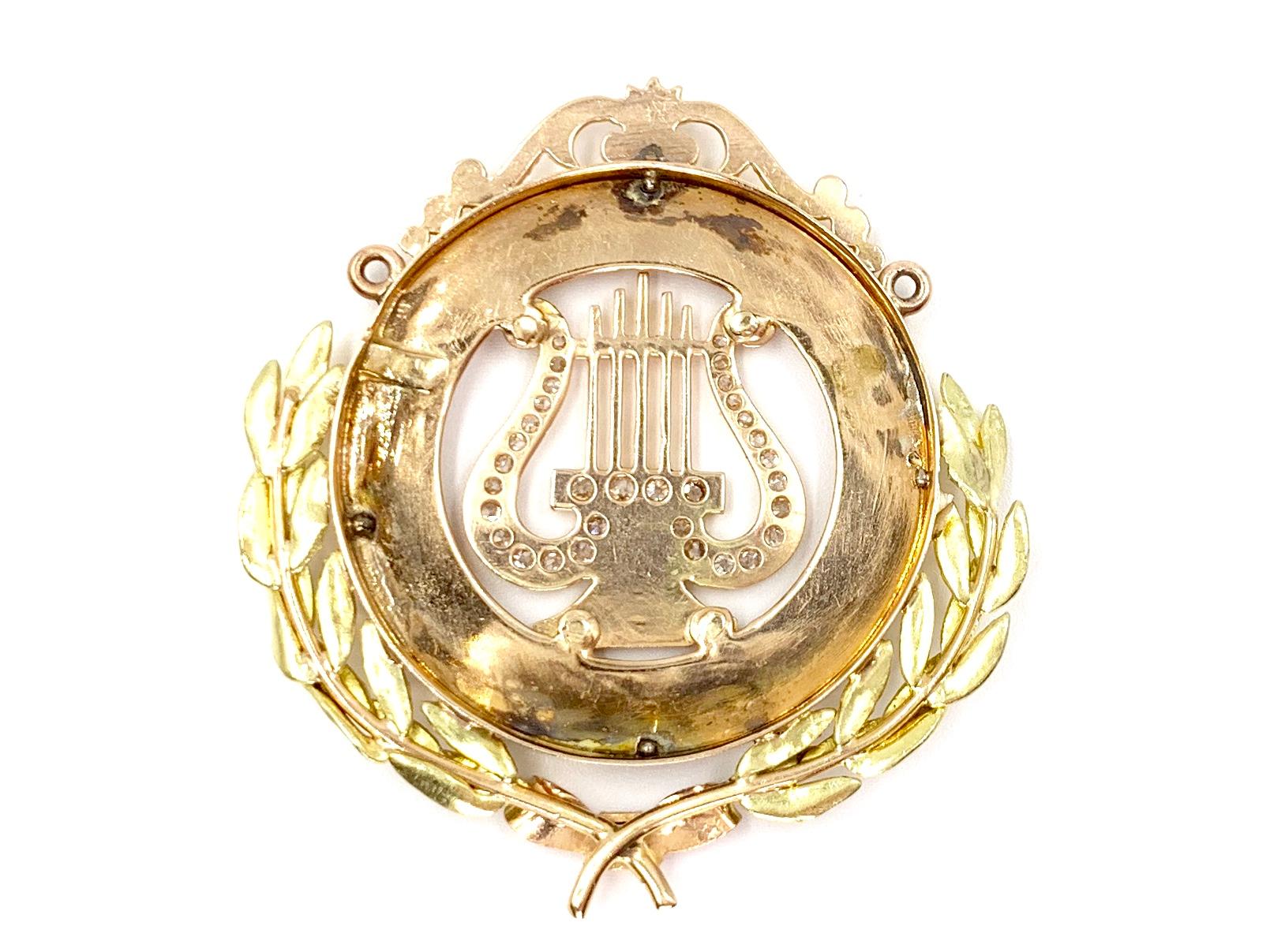 Rose and Yellow Gold Diamond Antique Musical Medallion Pendant 5