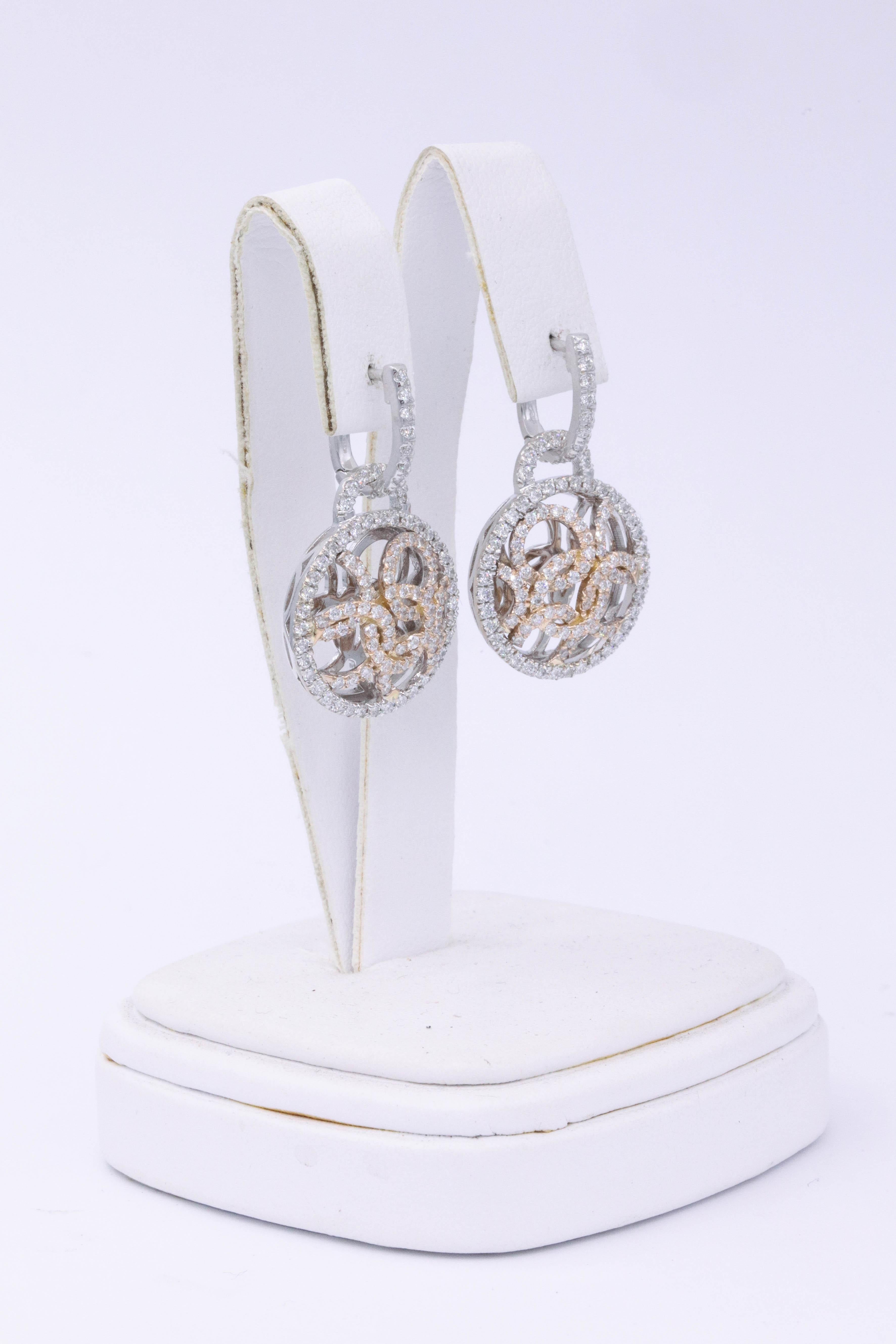 Boucles d'oreilles en goutte de 2,17 carats en or rose et blanc 18 carats avec anneau interchangeable en diamants Pour femmes en vente