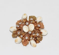 Rose and Yellow Gold "Grandel" Hunter Brooch with Diamonds and Canine Teeth