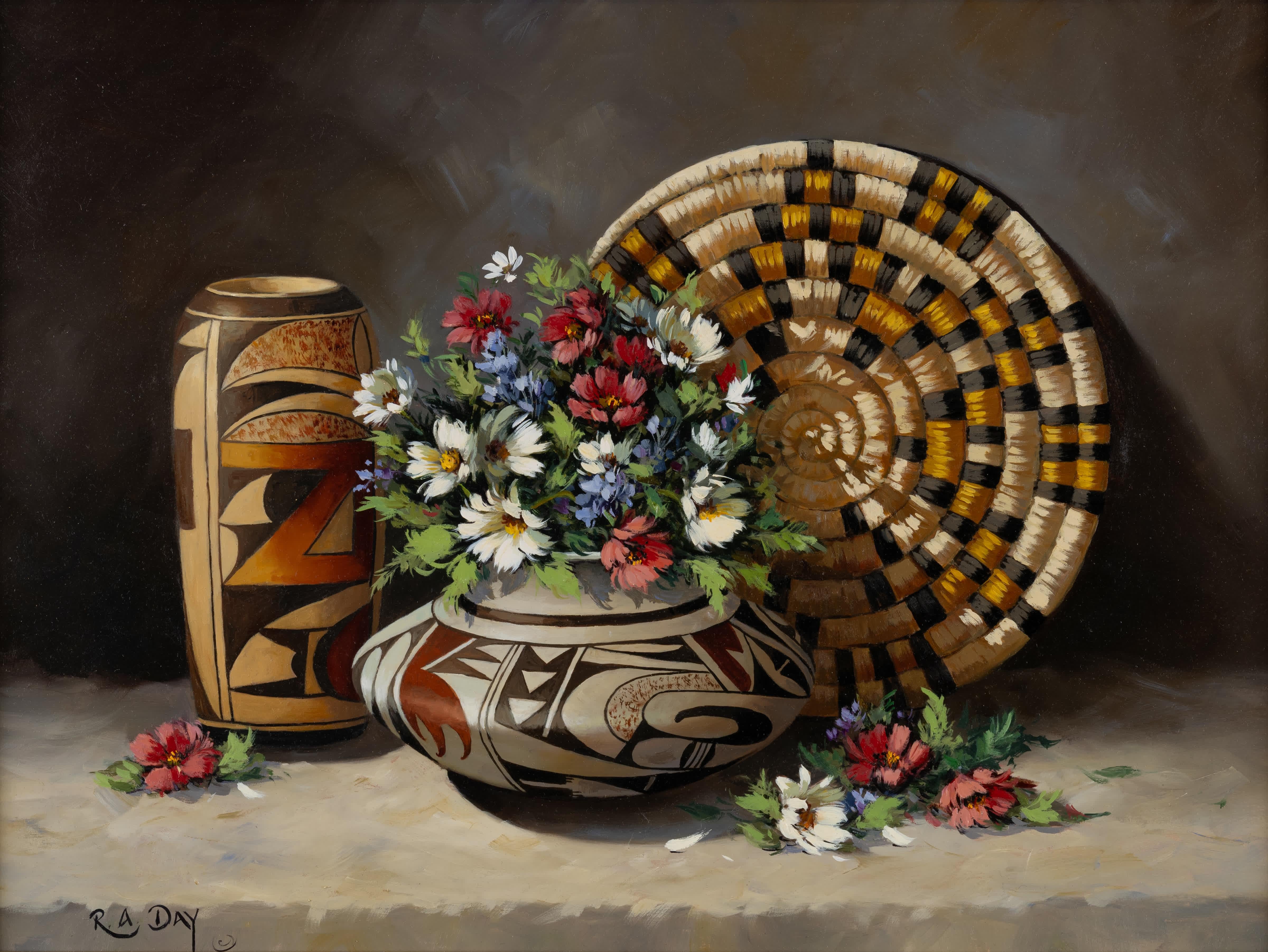 Natura morta di ceramiche di Pueblo - Painting di Rose Ann Day
