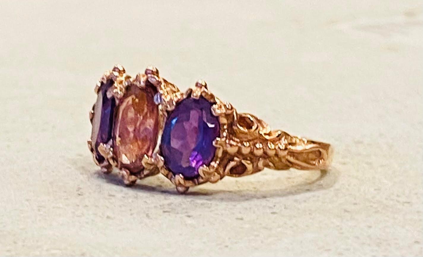 Antique Rose Golden Ring with Tourmalines and Amethyst  ca 1890-1900, ca 2 carat 4