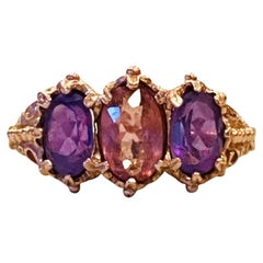 Antique Rose Golden Ring with Tourmalines and Amethyst  ca 1890-1900, ca 2 carat