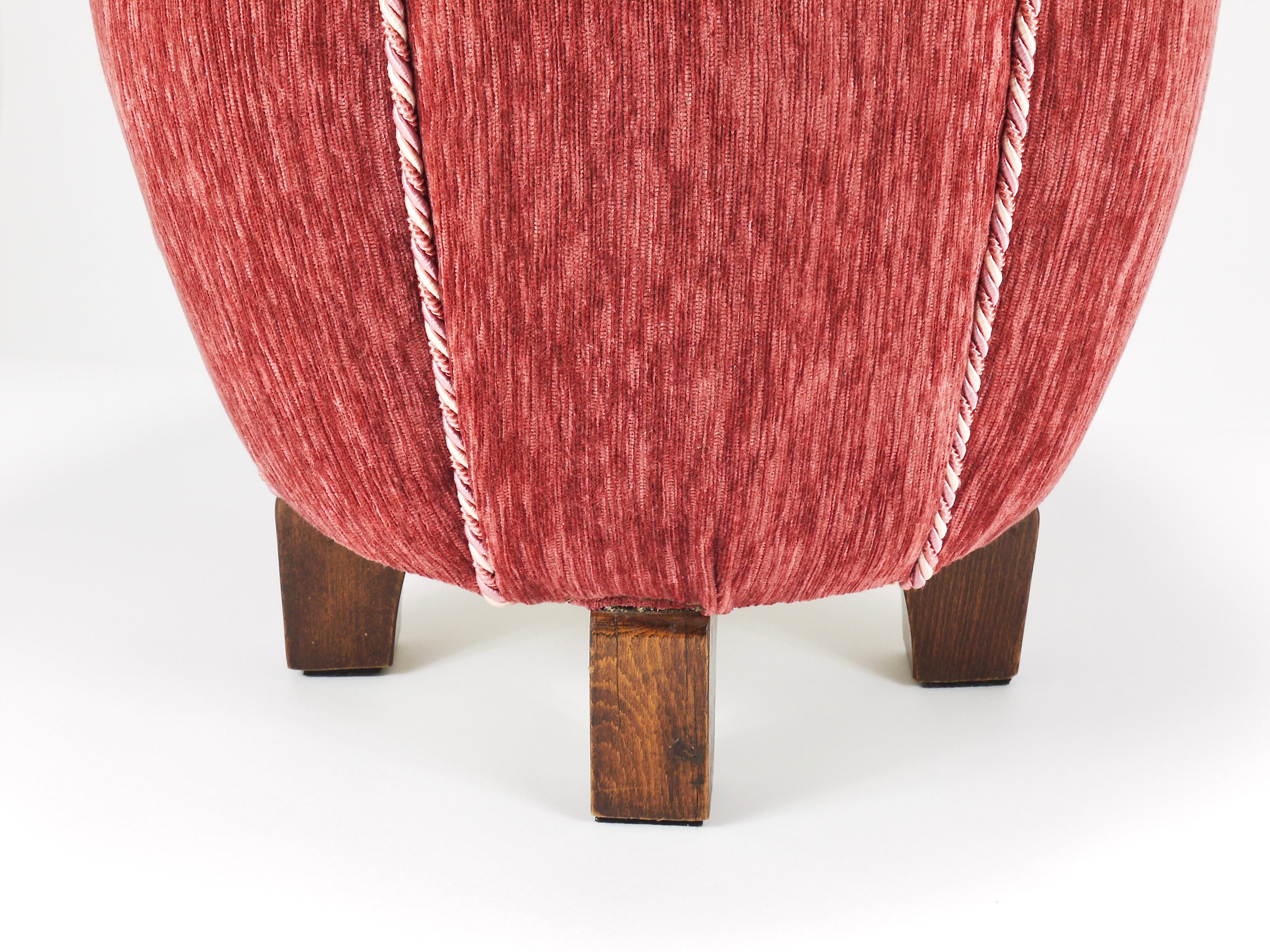 Rosé Art Deco Stool / Tabouret / Pouf / Ottoman, Vienna, Austria, 1930s For Sale 5