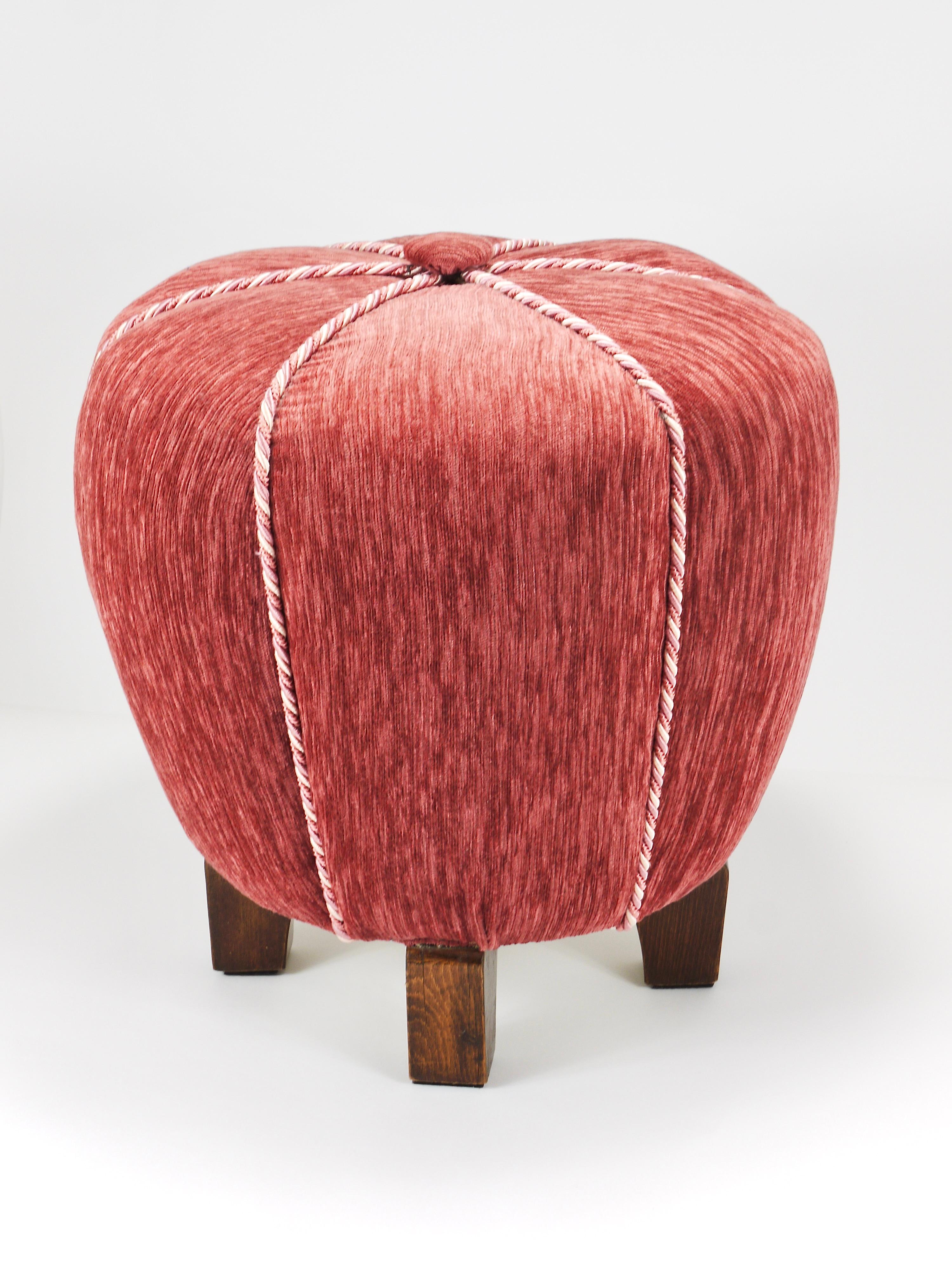 Rosé Art Deco Stool / Tabouret / Pouf / Ottoman, Vienna, Austria, 1930s For Sale 8