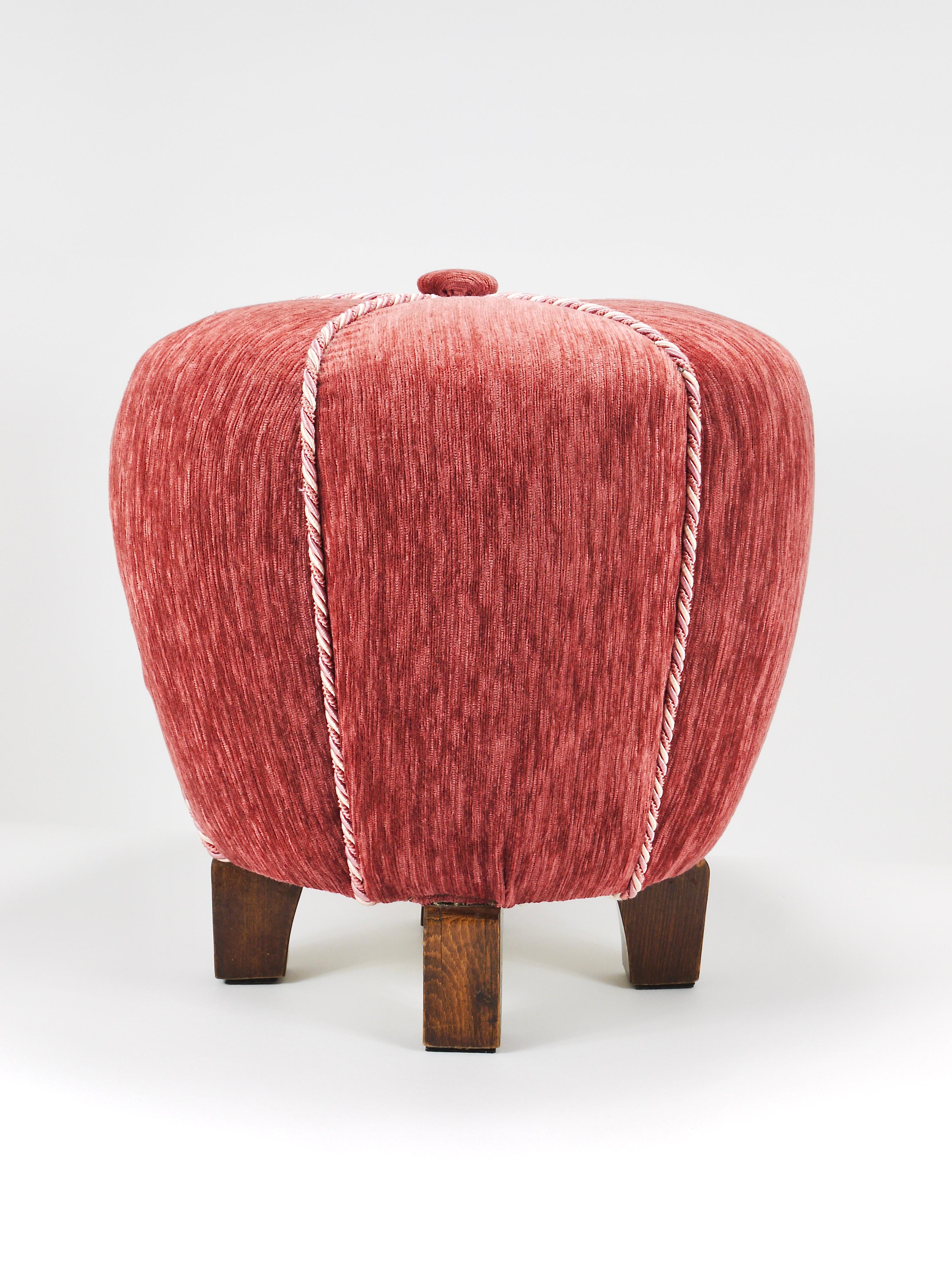Mid-20th Century Rosé Art Deco Stool / Tabouret / Pouf / Ottoman, Vienna, Austria, 1930s For Sale