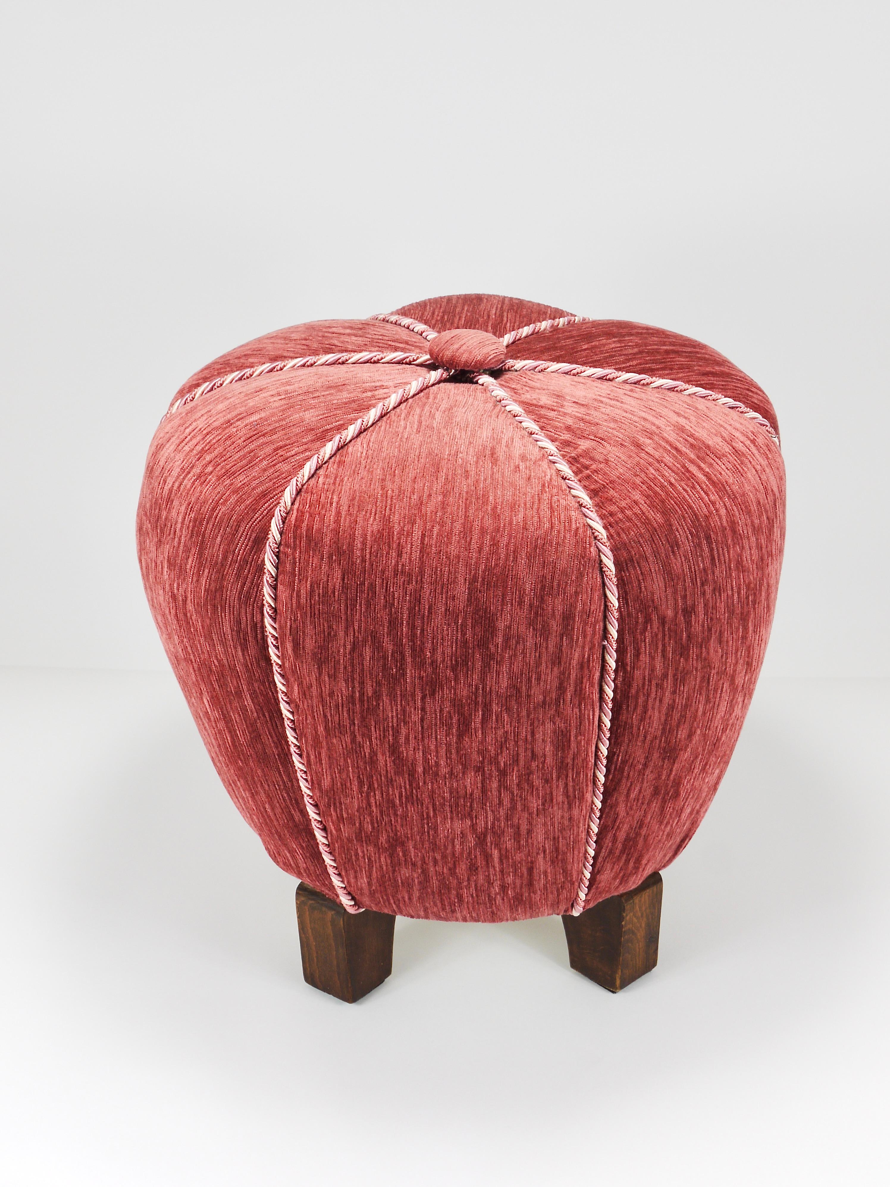 Fabric Rosé Art Deco Stool / Tabouret / Pouf / Ottoman, Vienna, Austria, 1930s For Sale