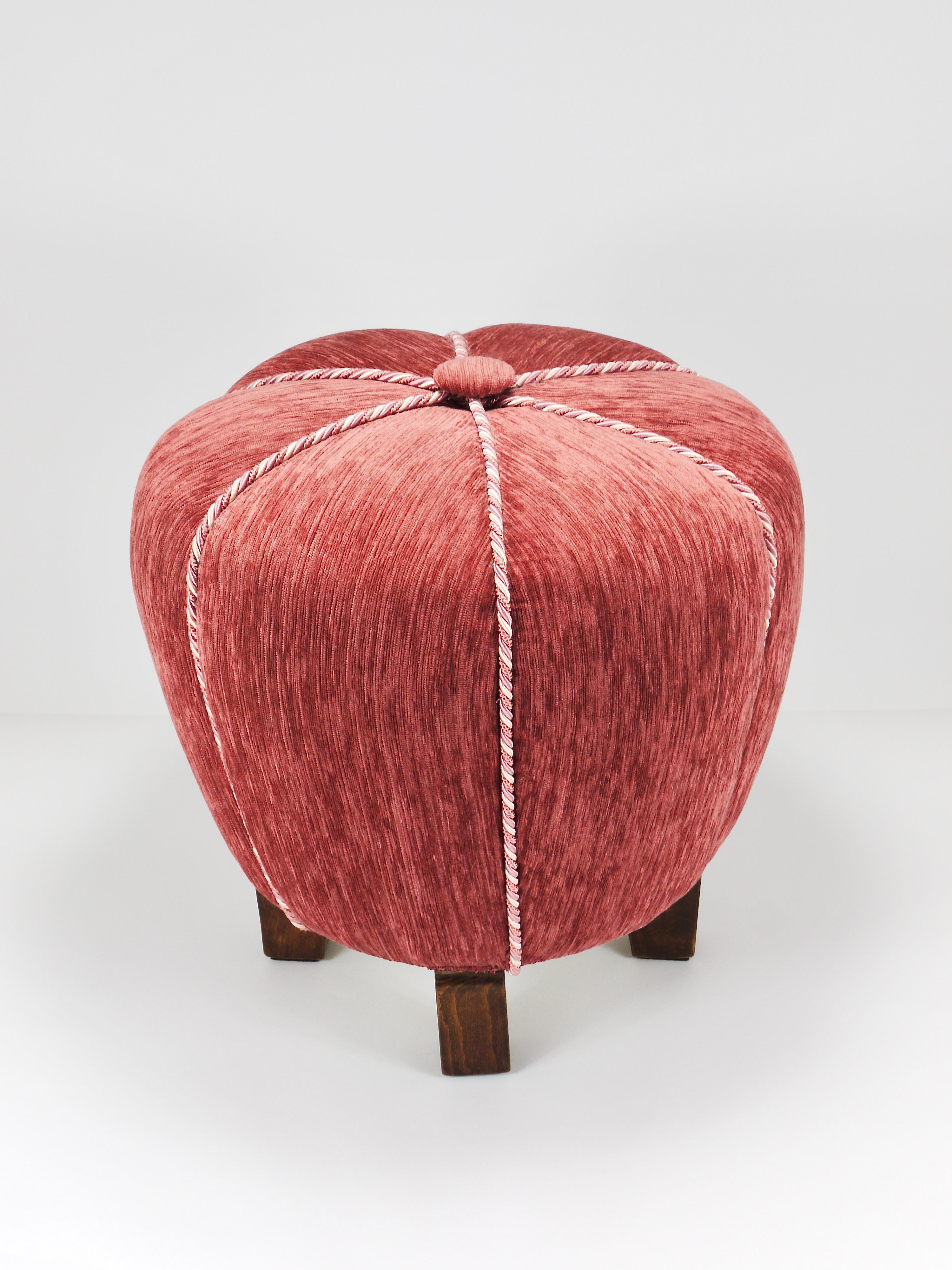 Rosé Art Deco Stool / Tabouret / Pouf / Ottoman, Vienna, Austria, 1930s For Sale 2
