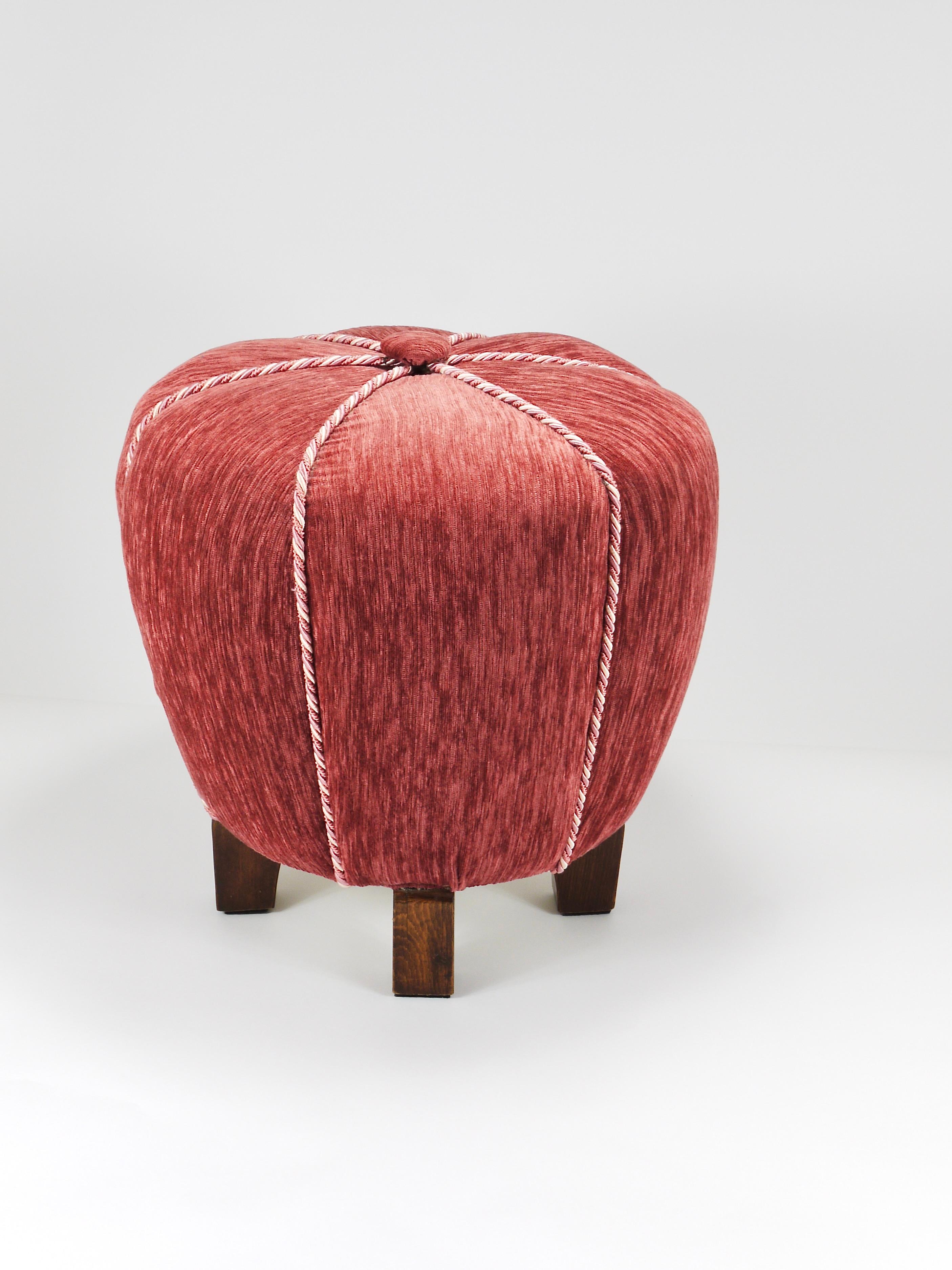Rosé Art Deco Stool / Tabouret / Pouf / Ottoman, Vienna, Austria, 1930s For Sale 4