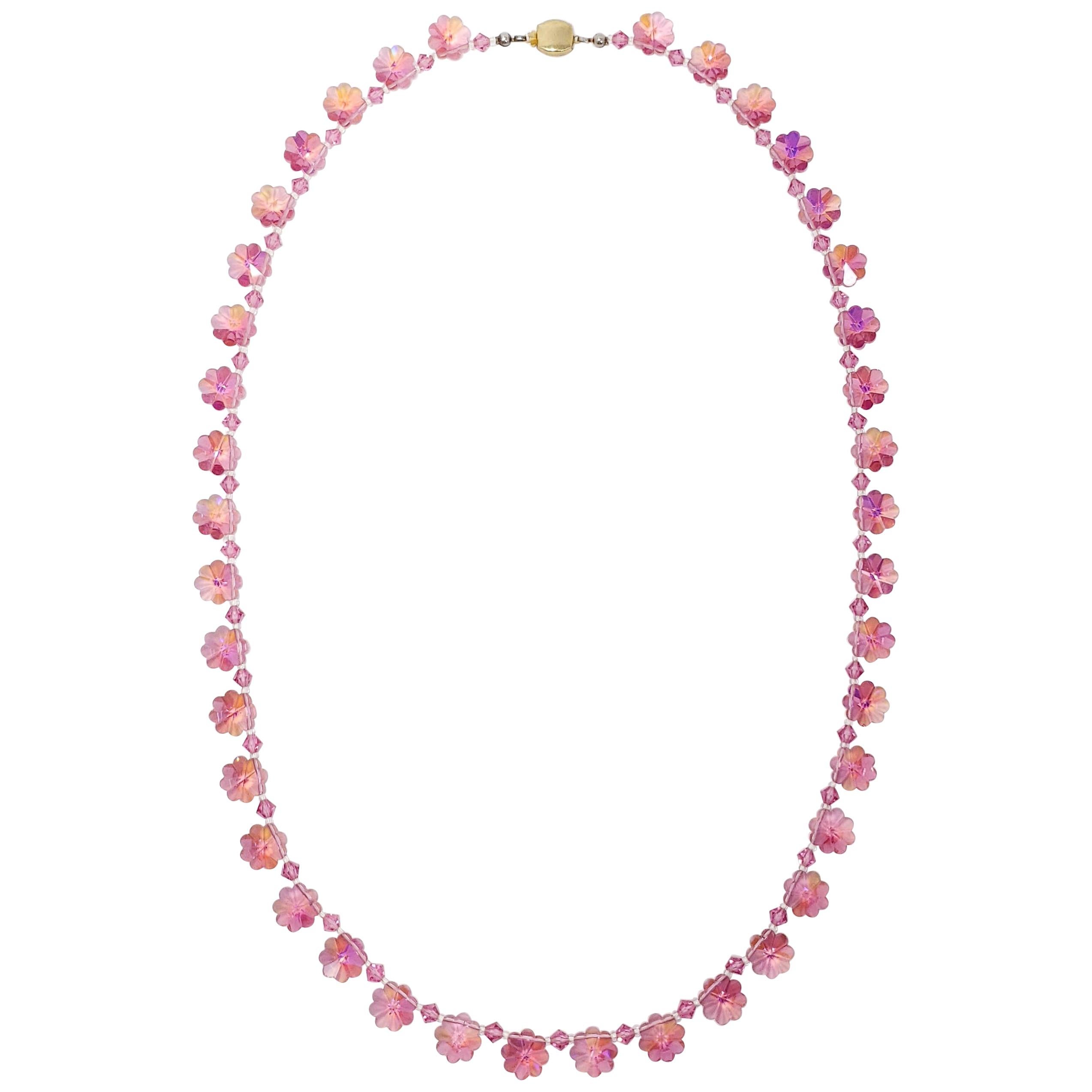Collier vintage 3 rangs avec perles de verre aurore boréale