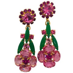 Rose Austrian Crystal and Crysophase Floral Drop Pendant Earrings