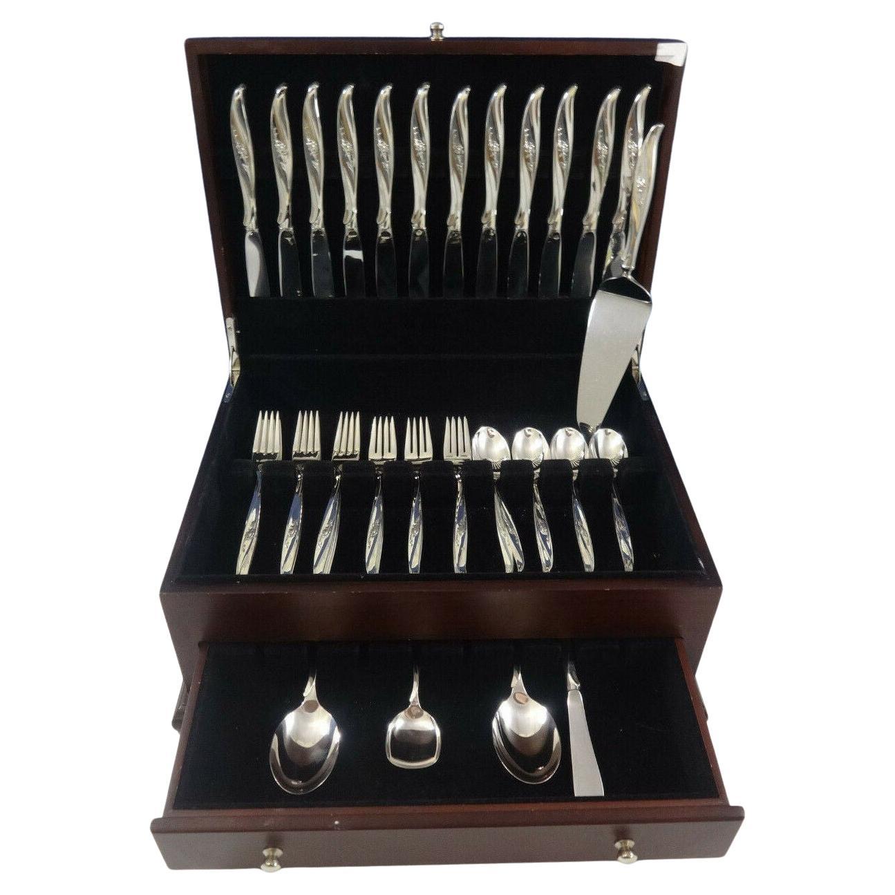Juego de 12 cubiertos de plata de ley Rose Ballet by International Sterling 53 piezas