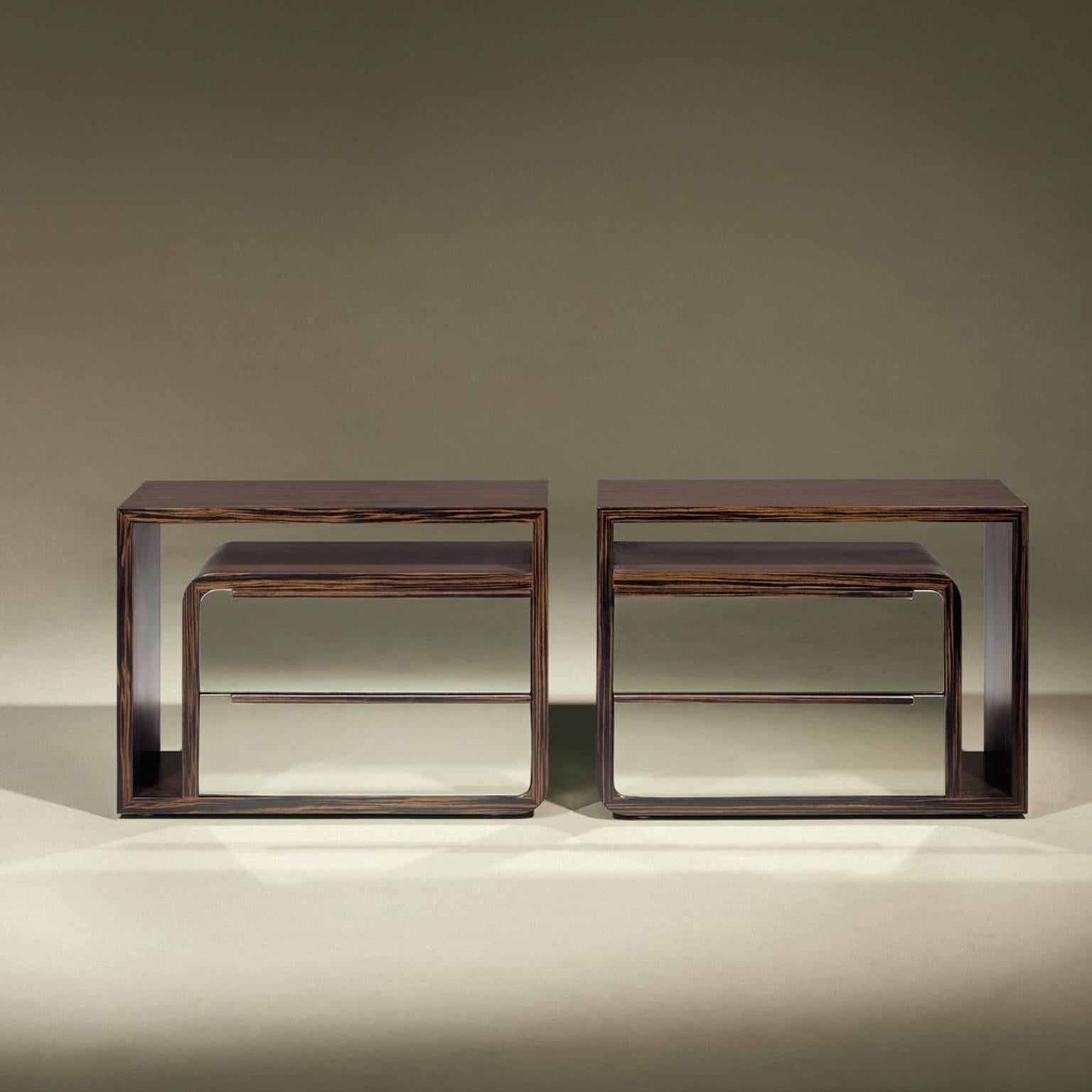 Rose Contemporary Bedside Table with Two Mirrored Drawers by Luísa Peixoto For Sale 5