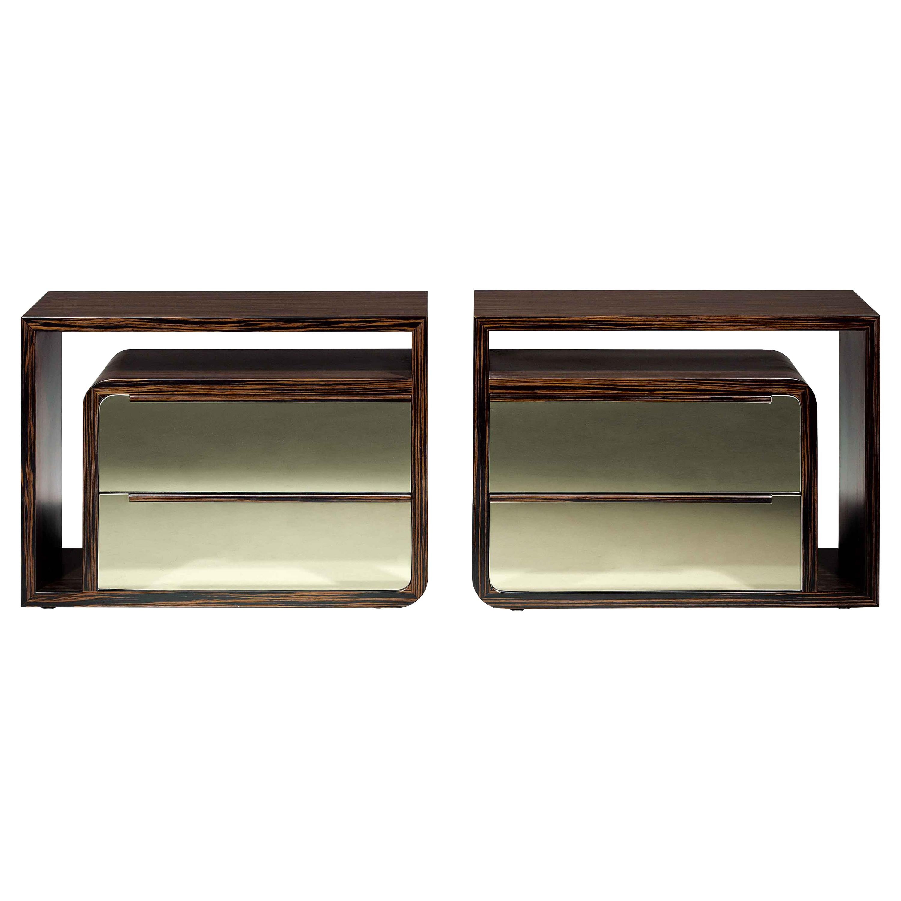 Rose Contemporary Bedside Table with Two Mirrored Drawers by Luísa Peixoto For Sale