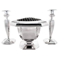 Antique Rose Bowl and Matching Candlesticks