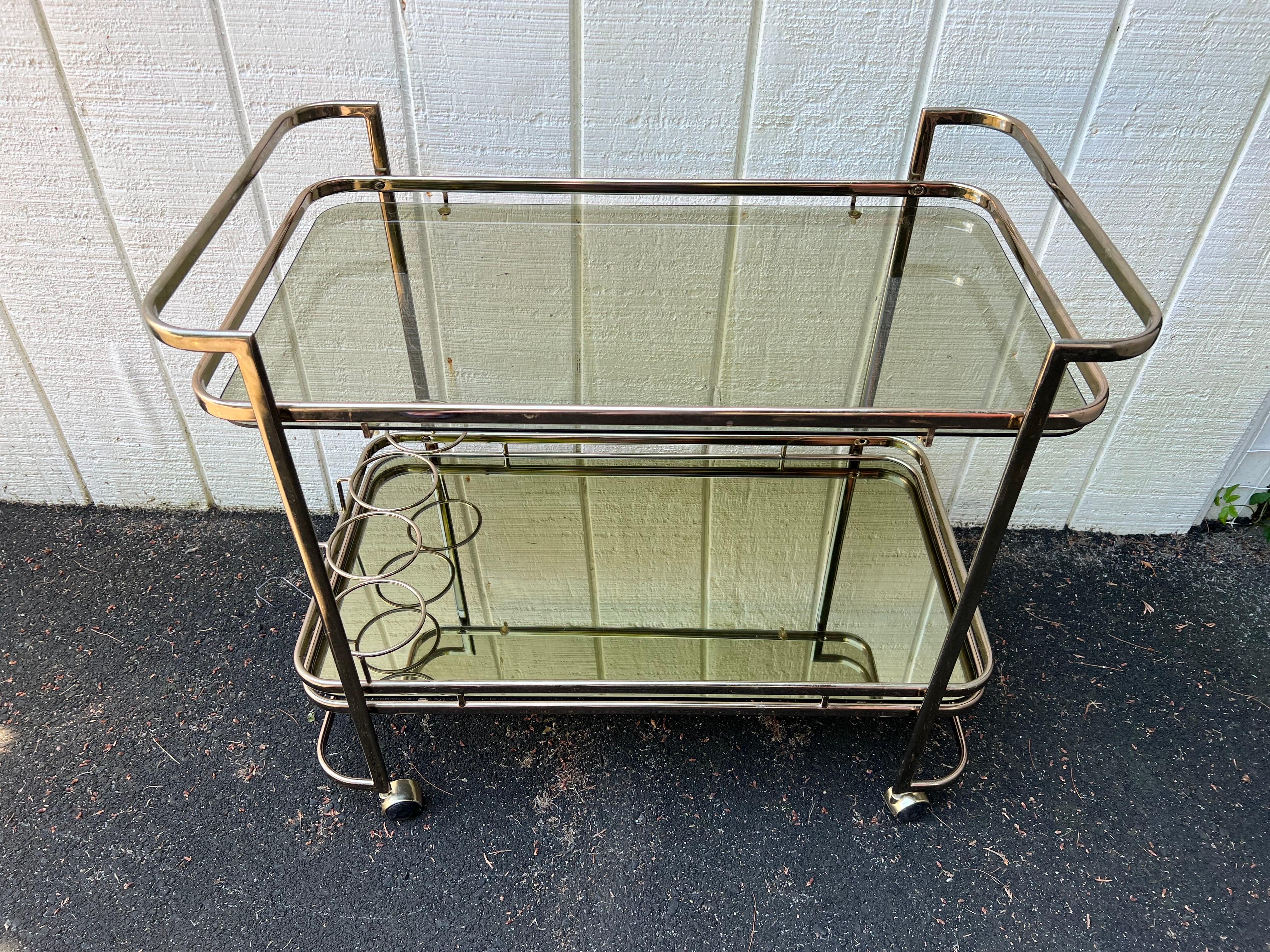 Rose Brass Smoked glass and mirror bar cart 4