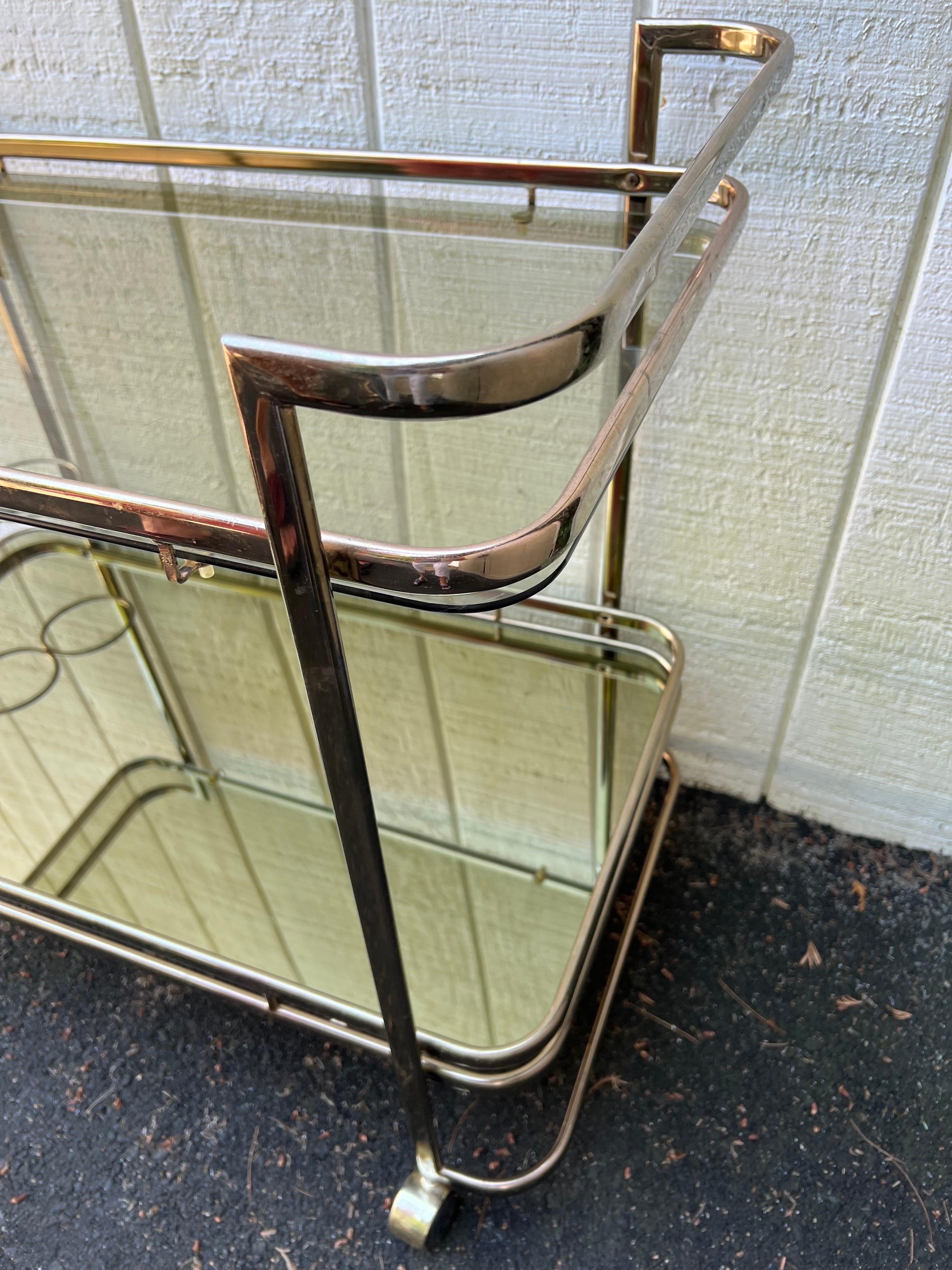 Rose Brass Smoked glass and mirror bar cart 5