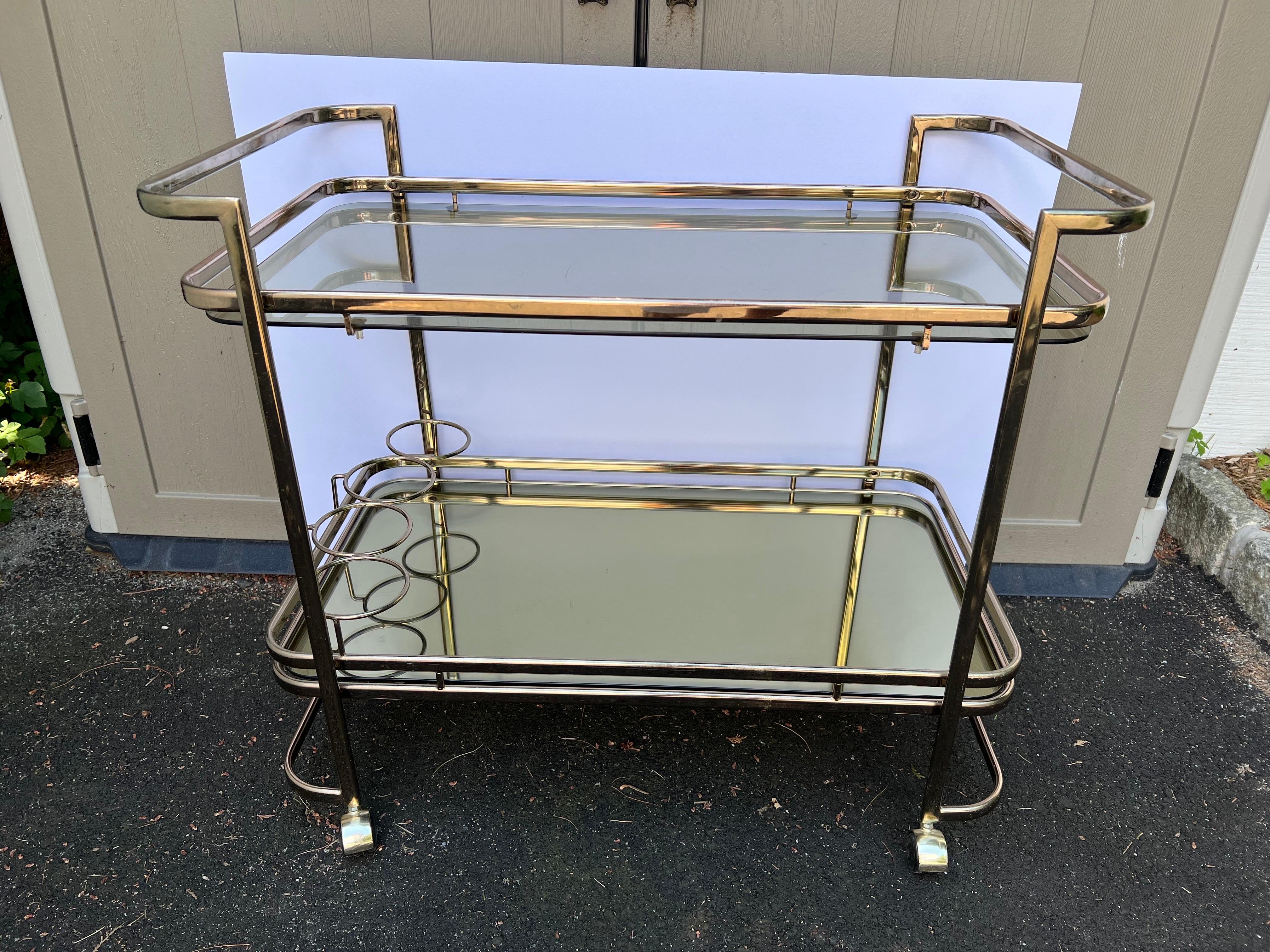 Rose Brass Smoked glass and mirror bar cart 8