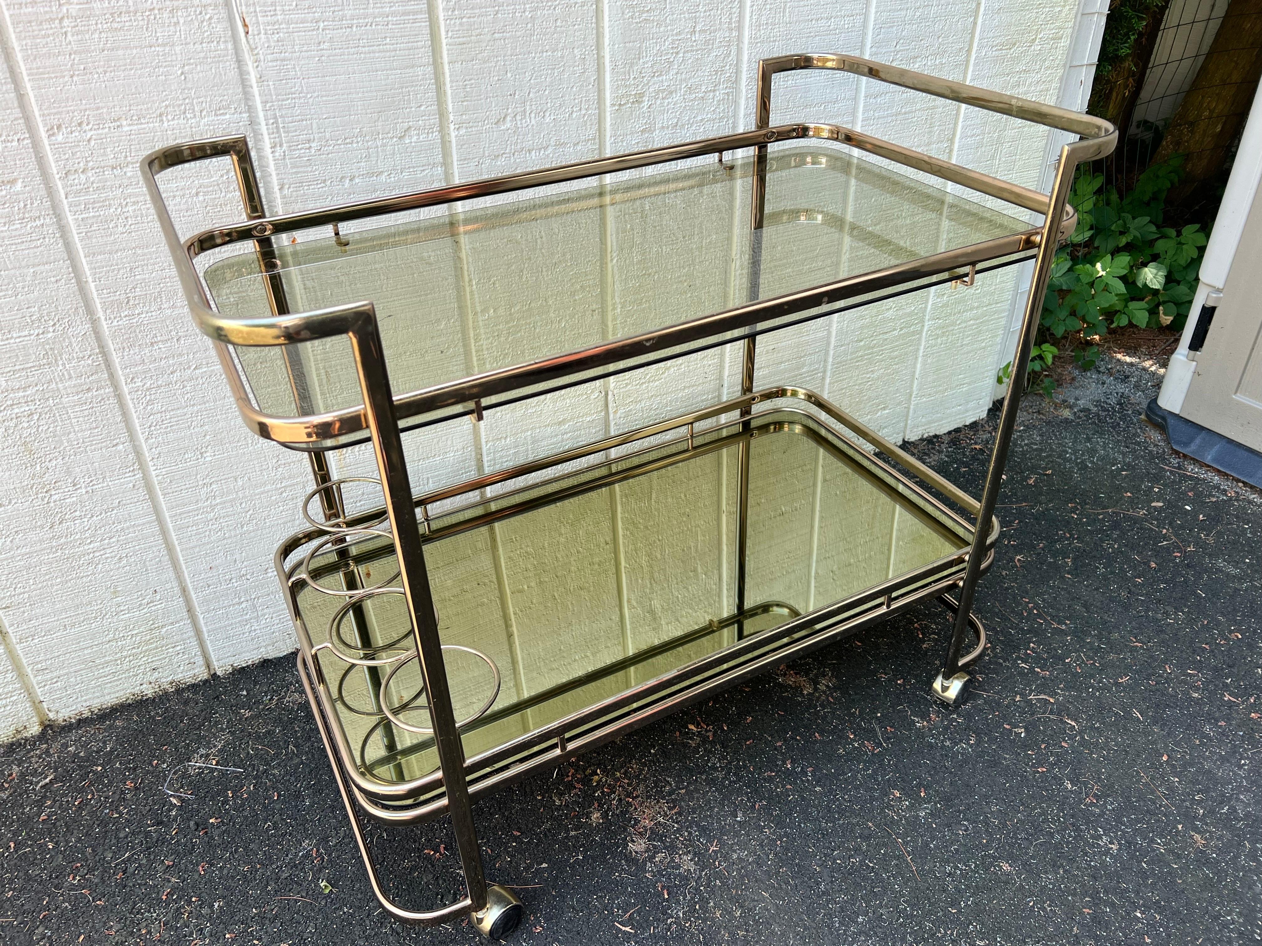 Rose Brass Smoked glass and mirror bar cart 1