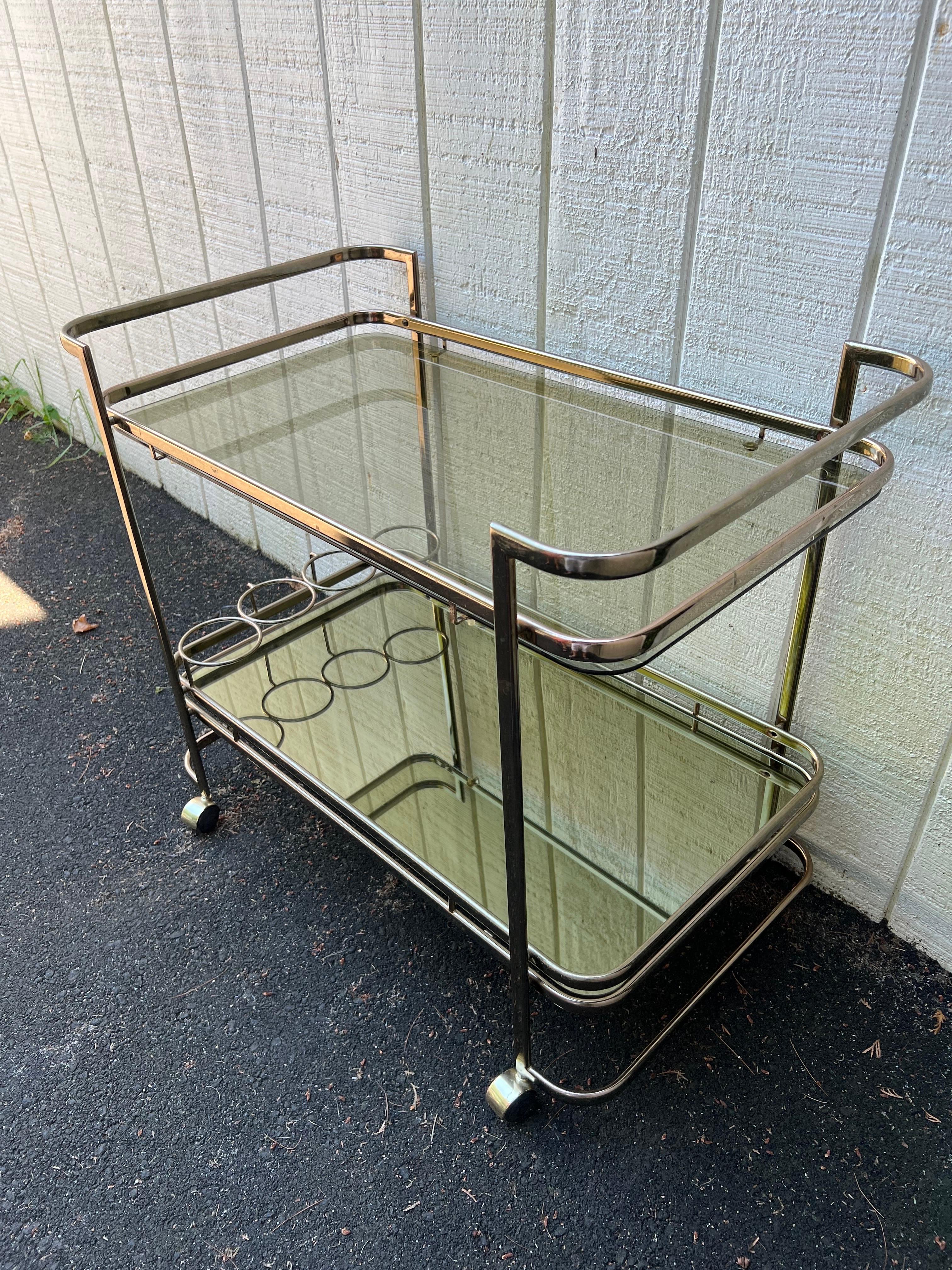Rose Brass Smoked glass and mirror bar cart 2
