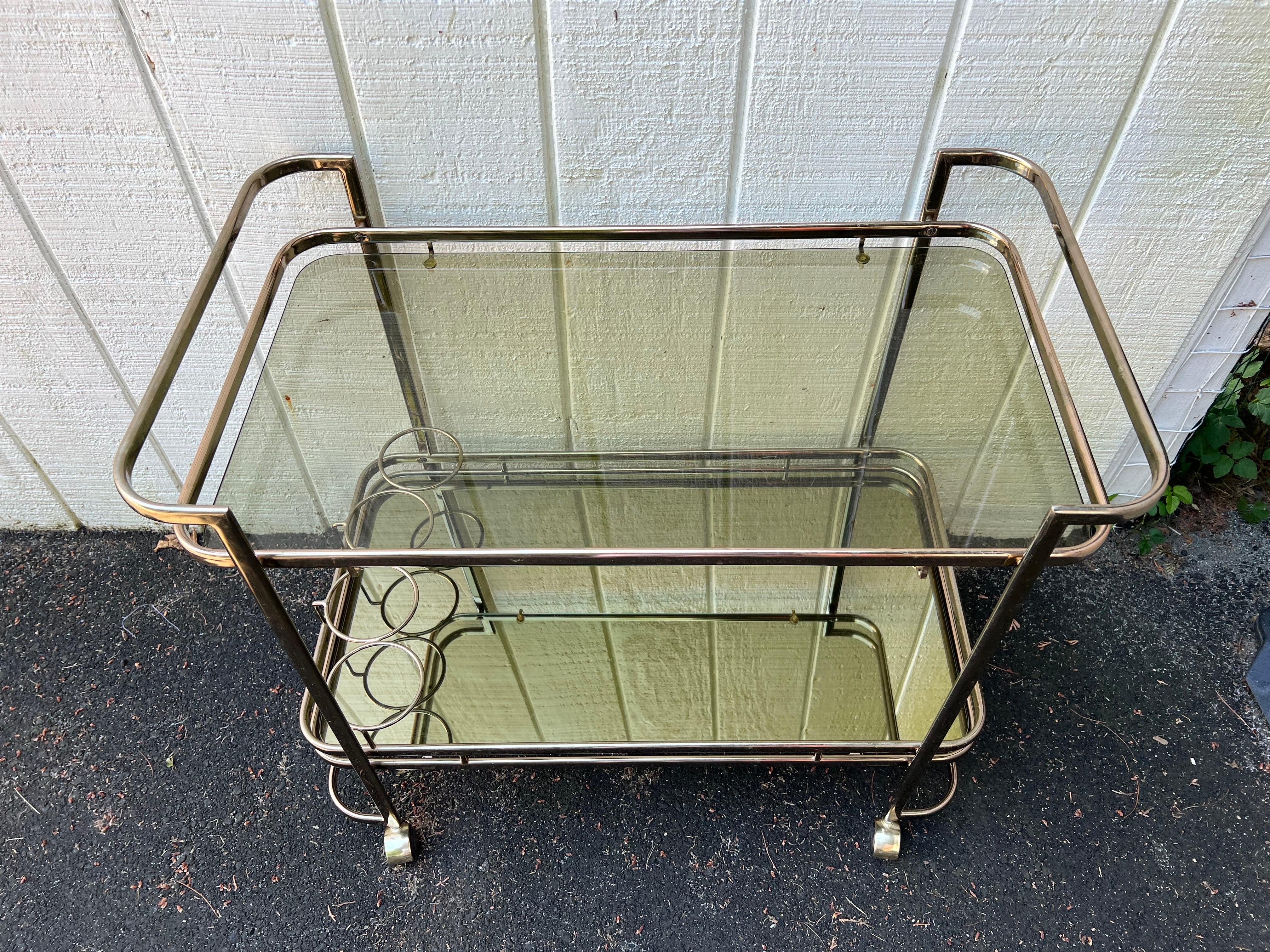 Rose Brass Smoked glass and mirror bar cart 3