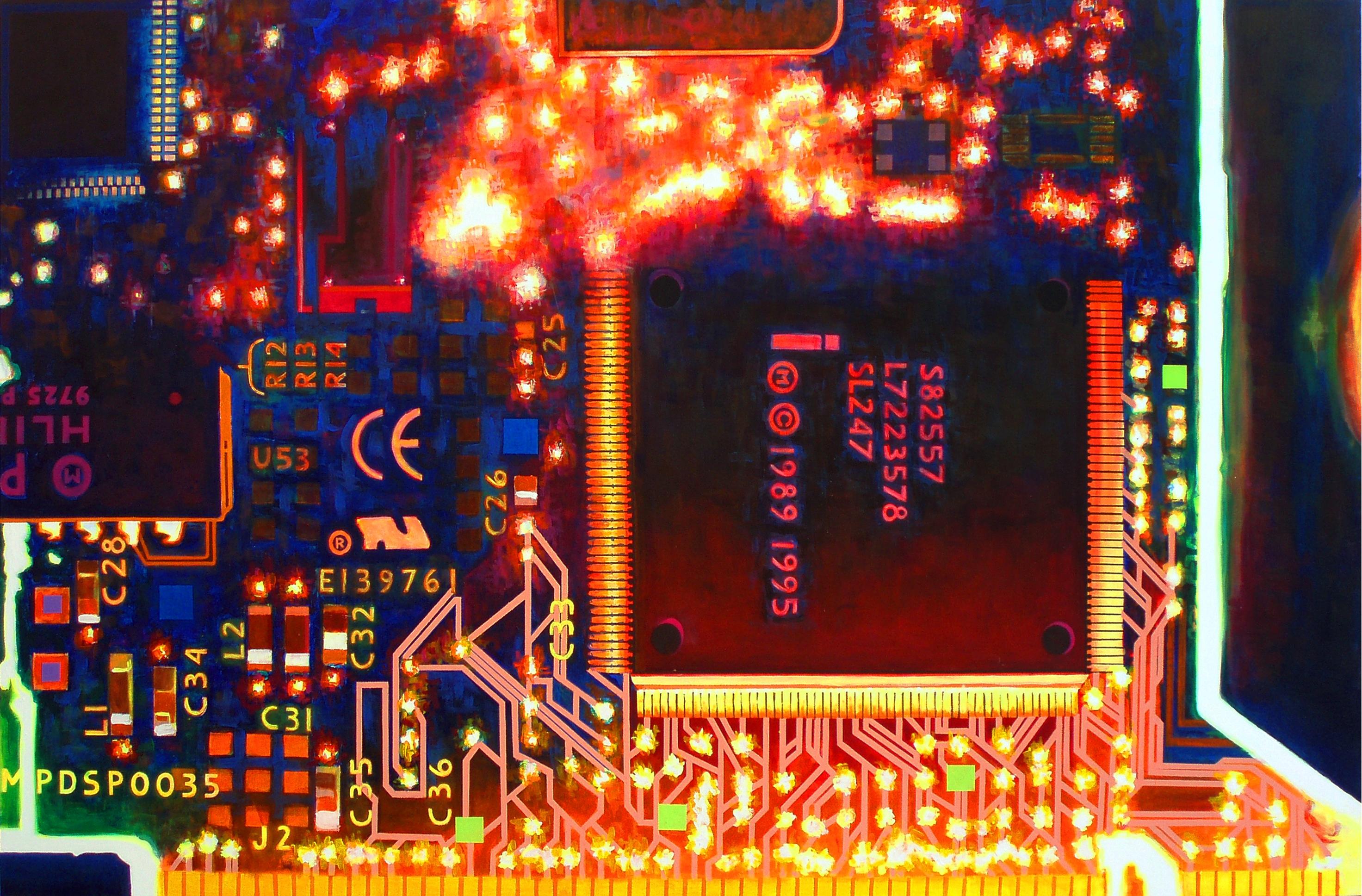 Chip de ordenador grande, 2009, Pintura, Acrílico sobre lienzo - Painting de Rose Briccetti